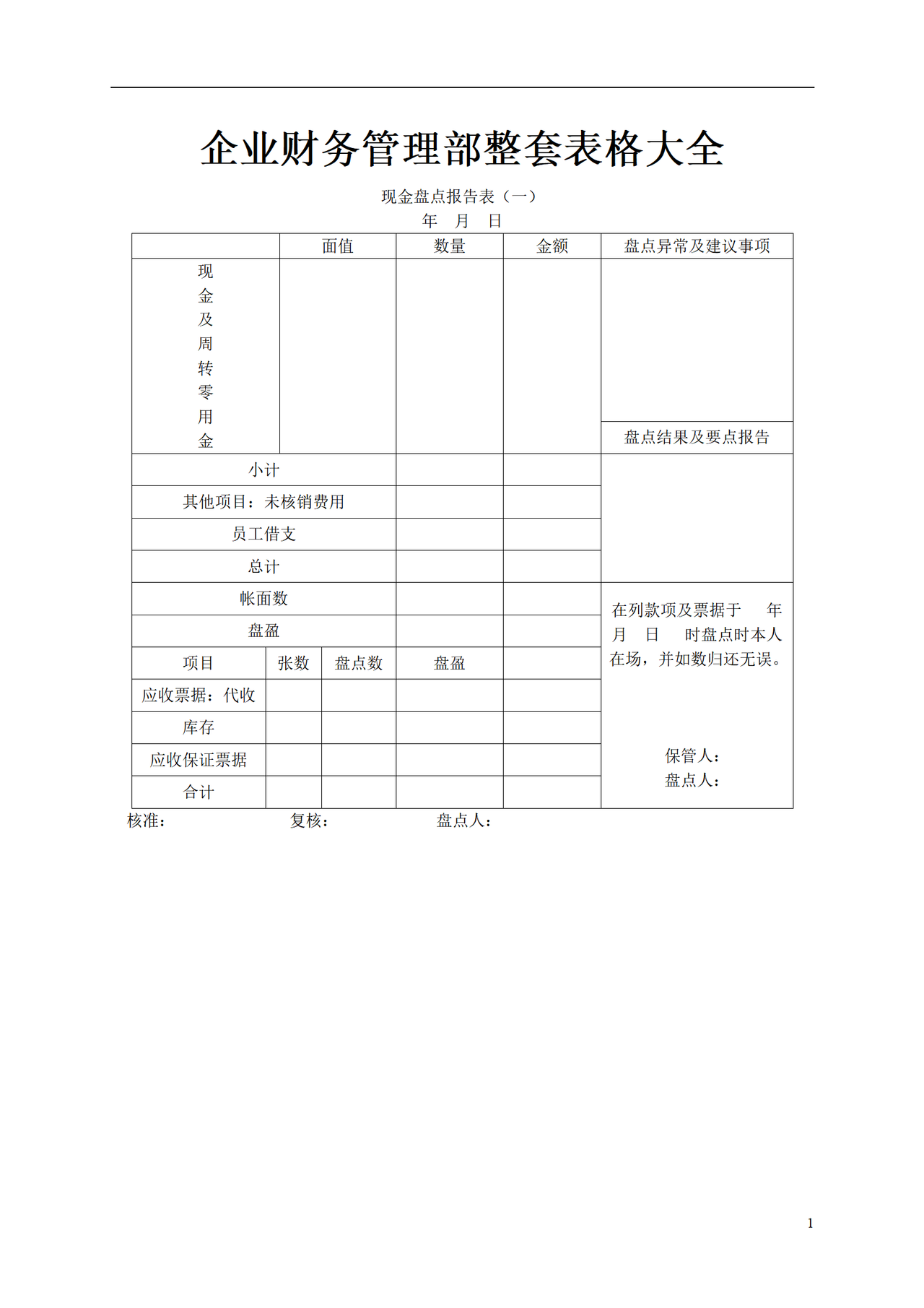 企业财务管理整套107个表格 