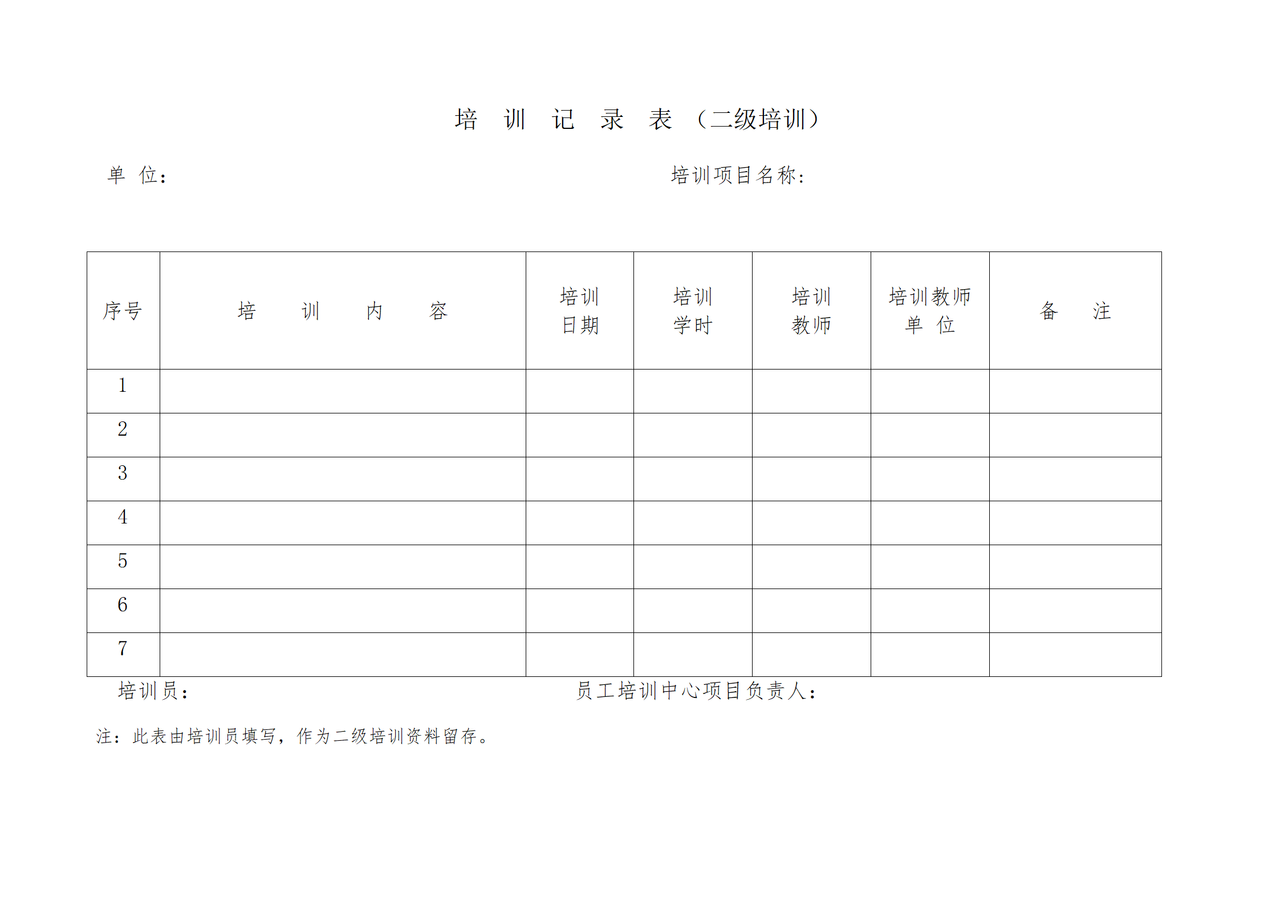 培训记录表（二级培训）