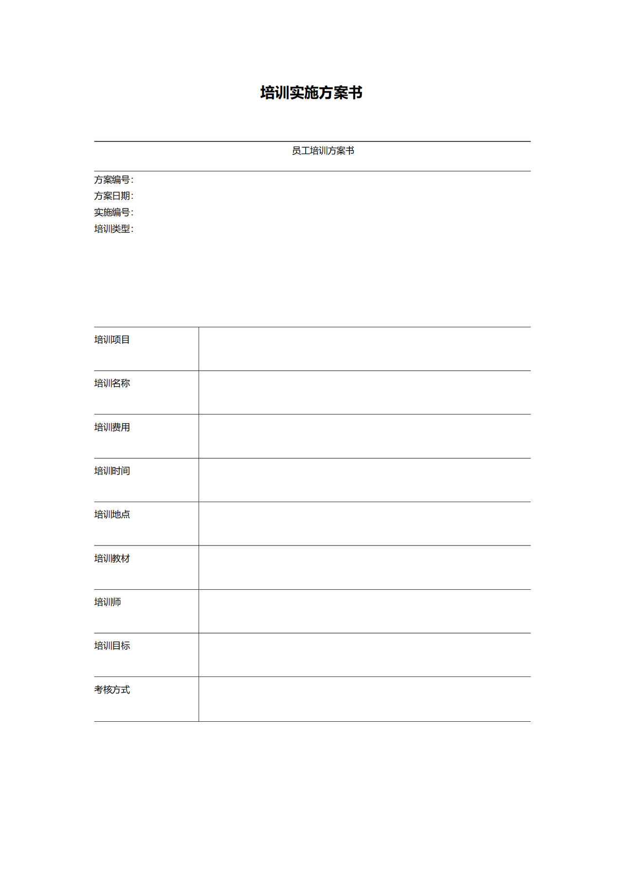 培训实施方案书