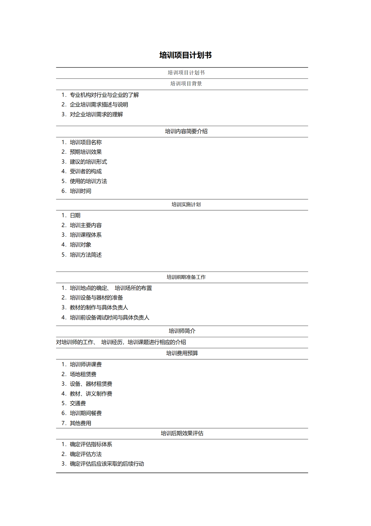 培训项目计划书