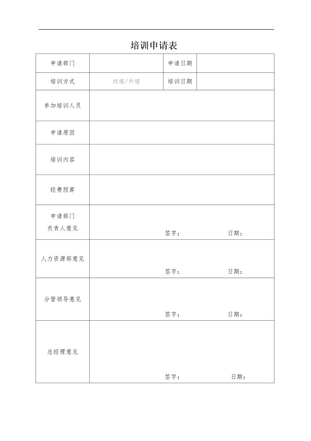 培训申请表