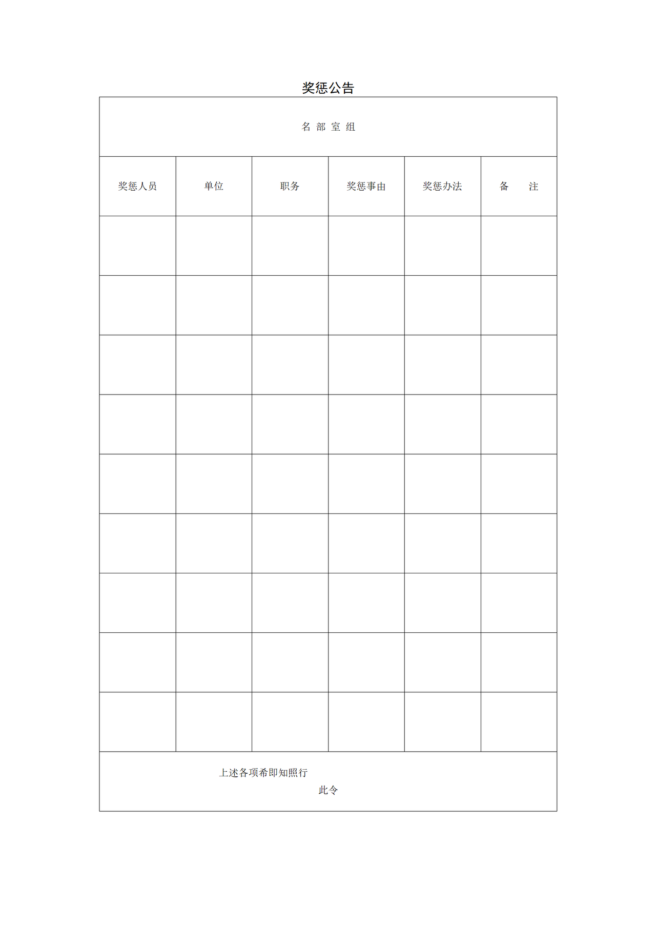 奖惩公告