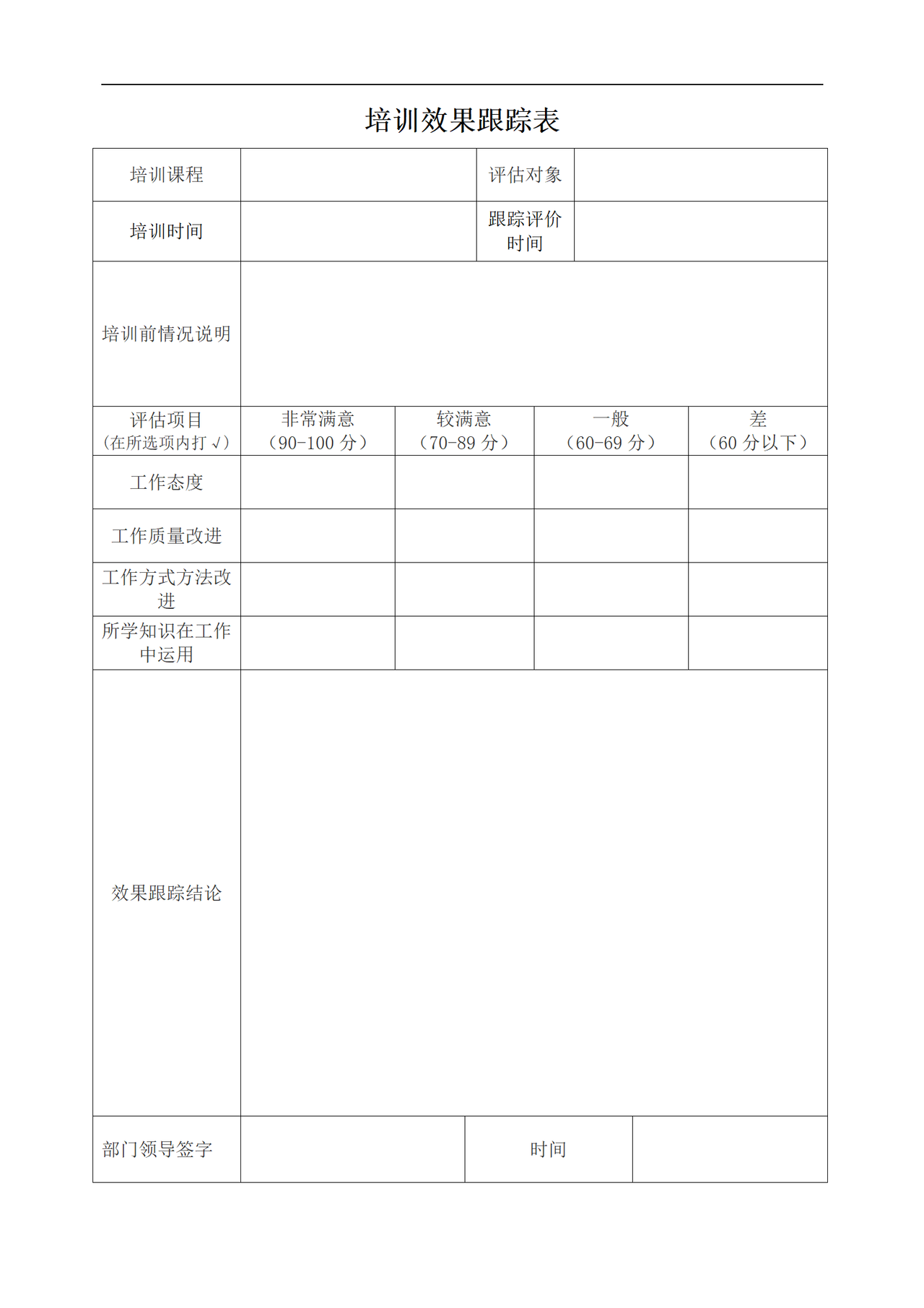 培训效果跟踪表