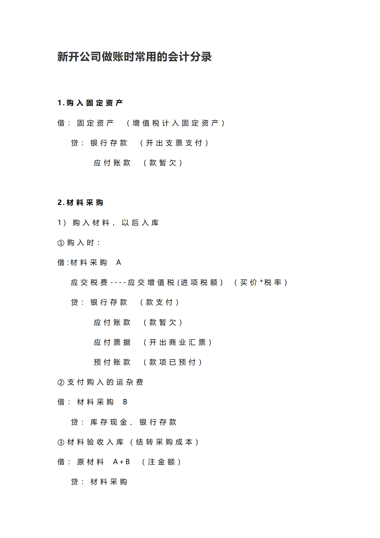 新开公司会计分录