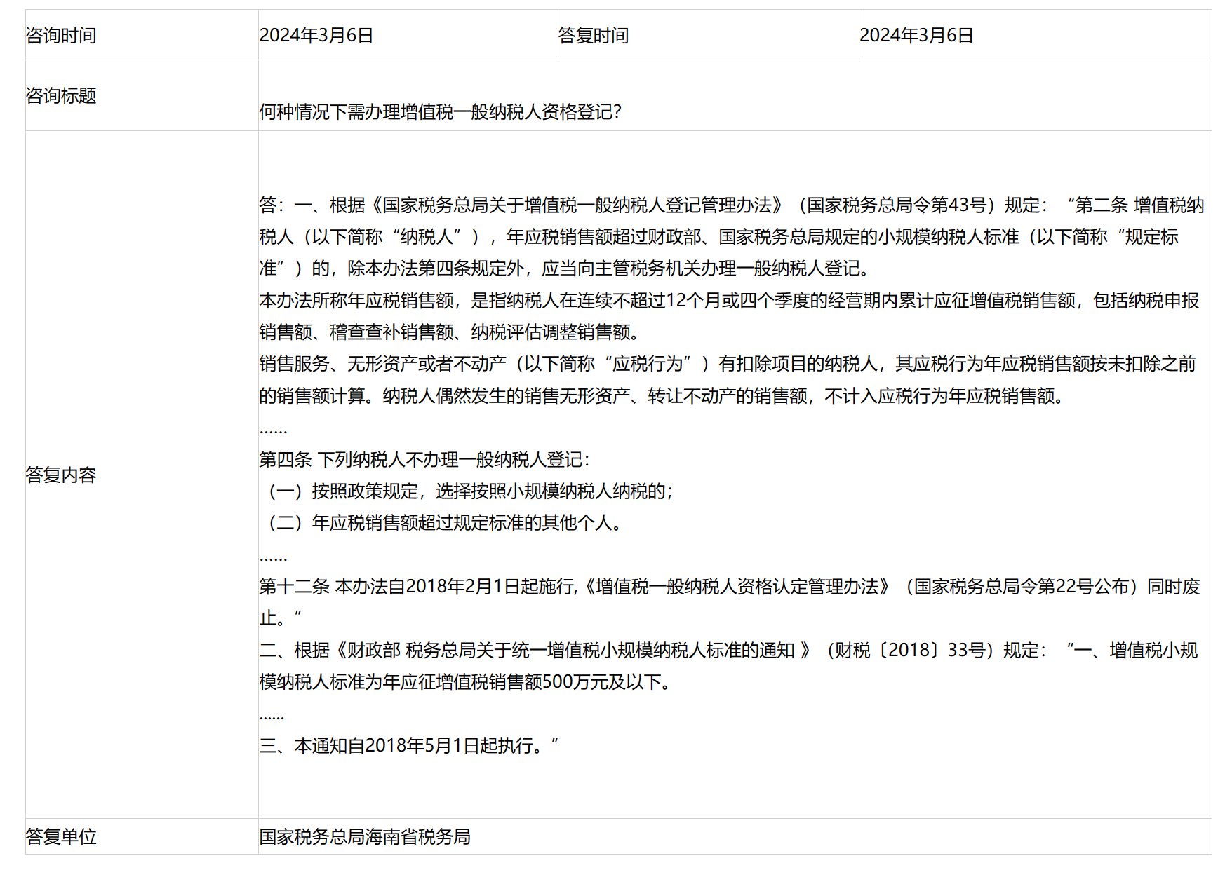 国家税务总局海南省税务局——何种情况下需办理增值税一般纳税人资格登记？-1