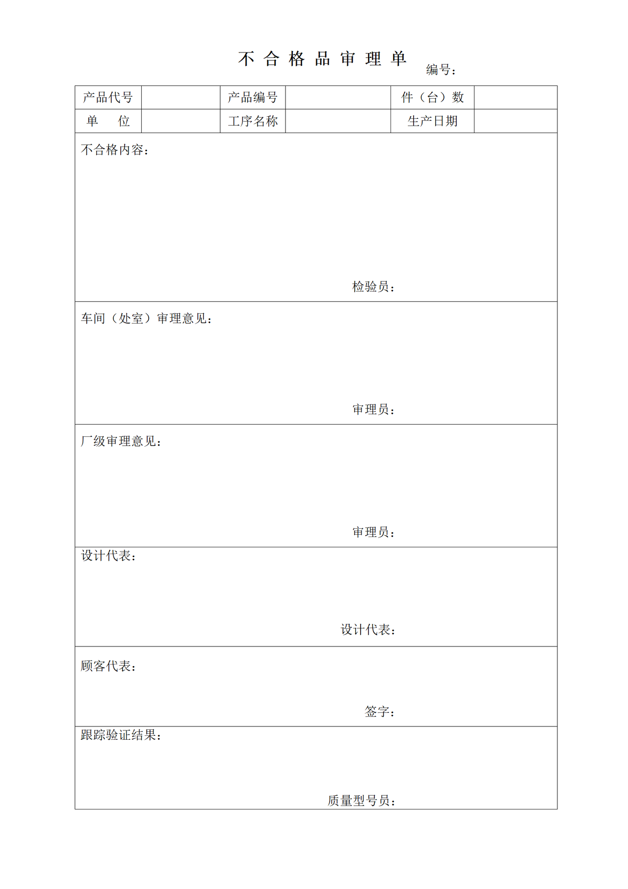 不合格品审理单