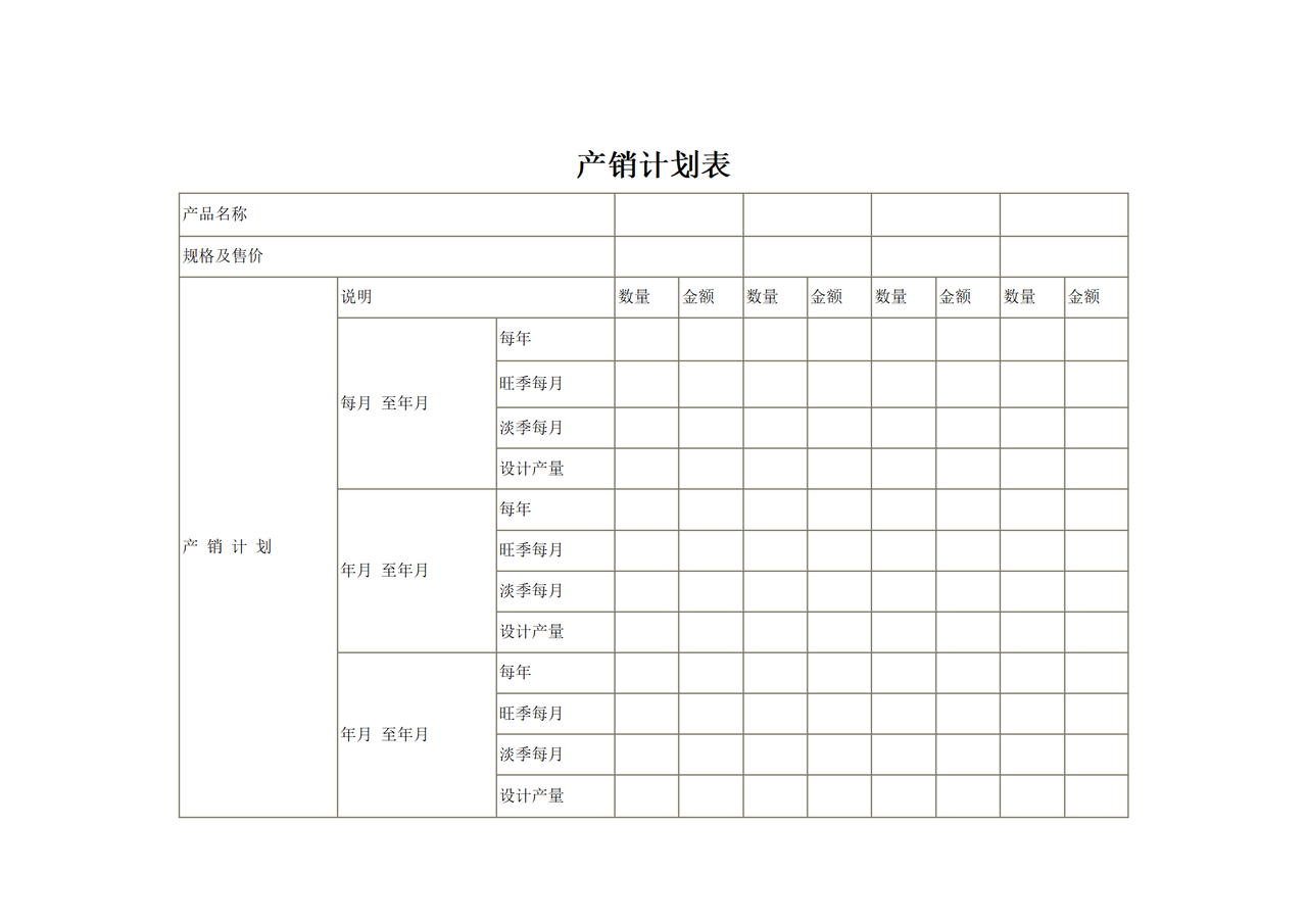 产销计划表