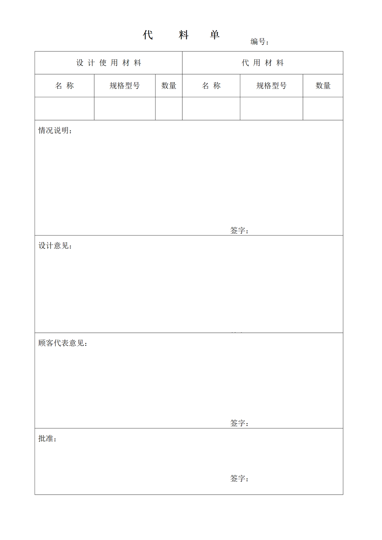 代料单