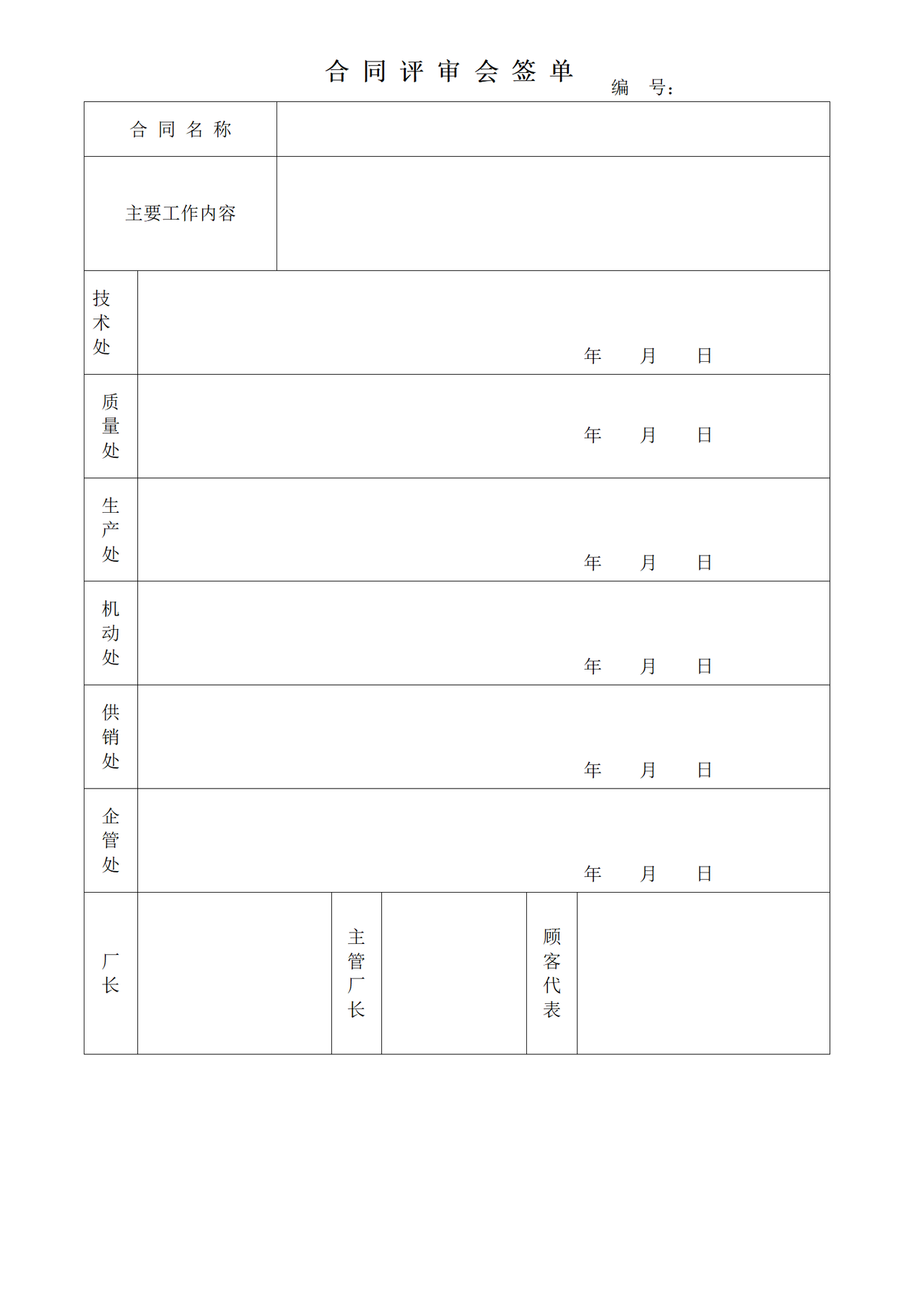 合同评审会签单