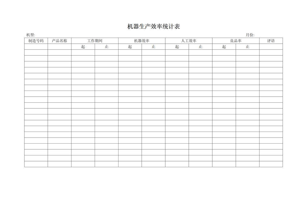 机器生产效率统计表