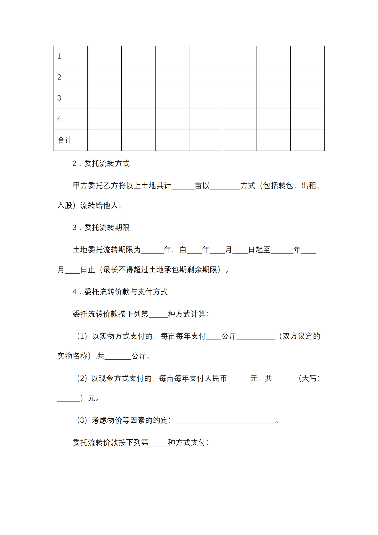 山西省农村土地承包经营权委托流转协议