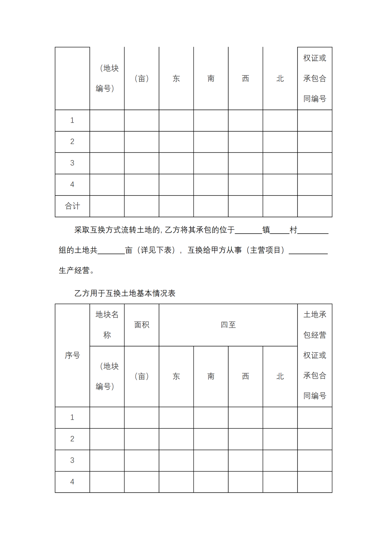 山西省农村土地承包经营权流转合同