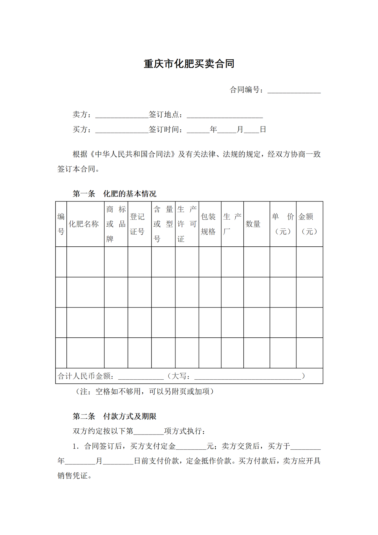 重庆市化肥买卖合同