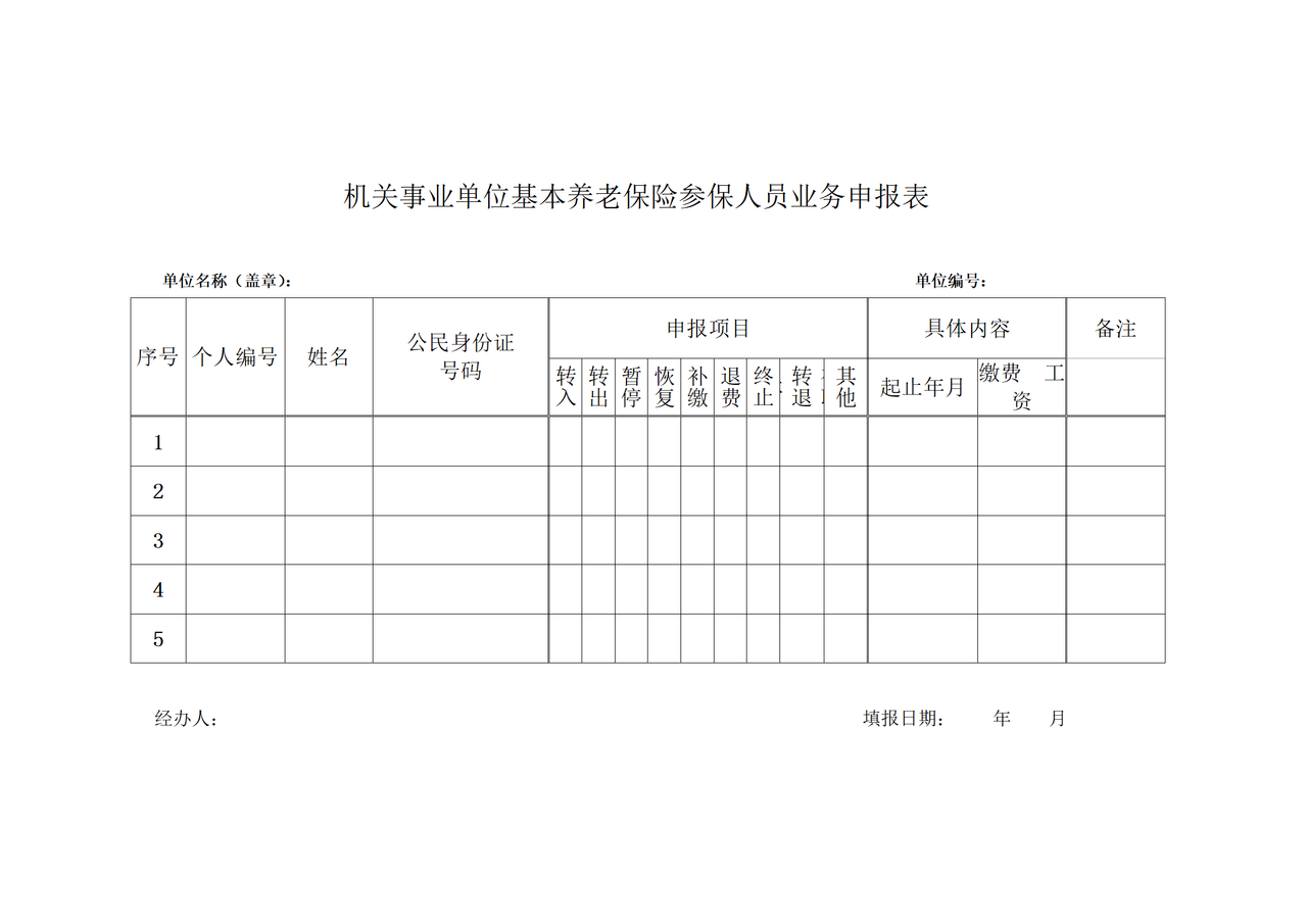 合肥市机关事业单位基本养老保险参保人员业务申报表