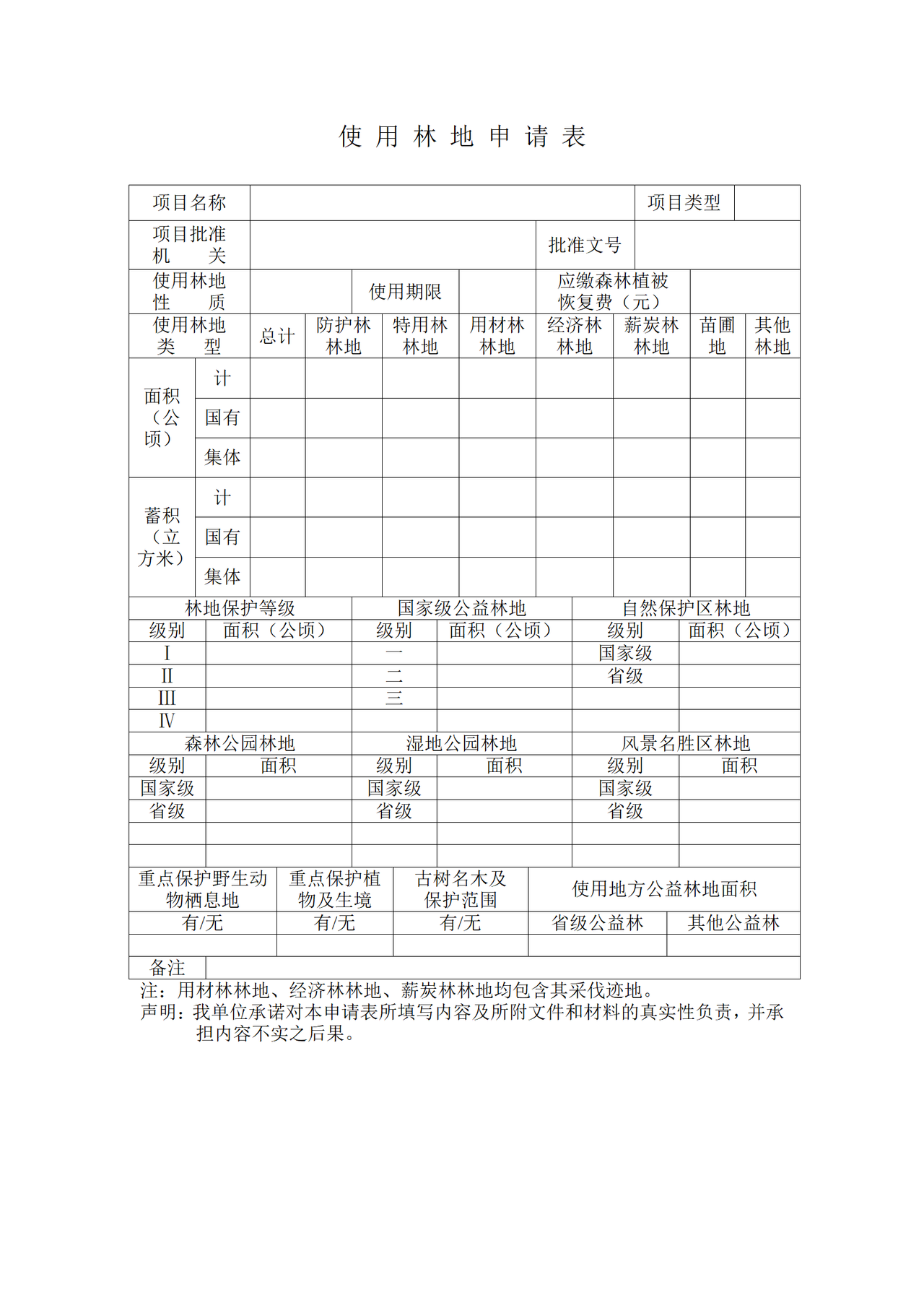 使用林地申请表