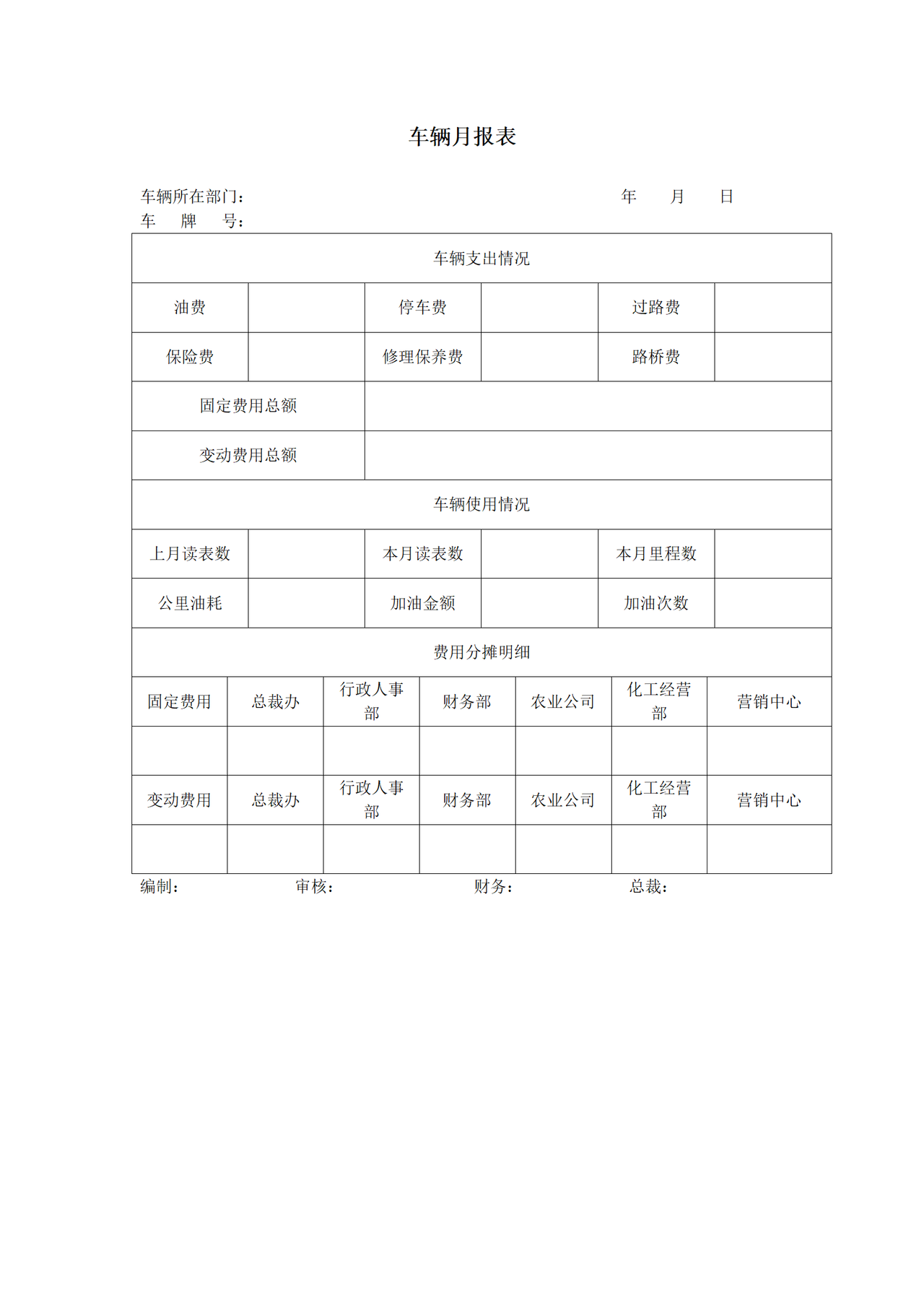 车辆月报表