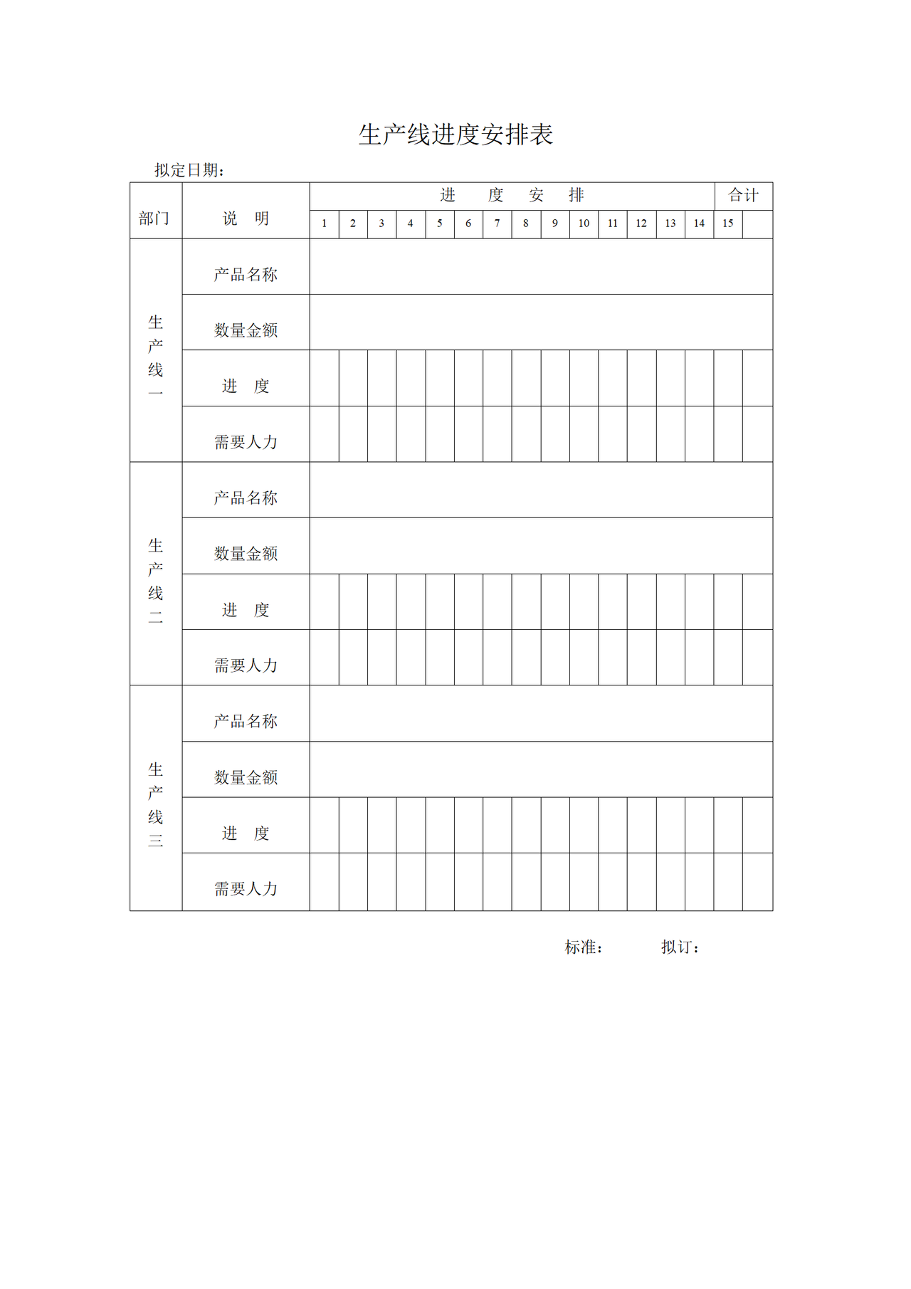 生产线进度安排表