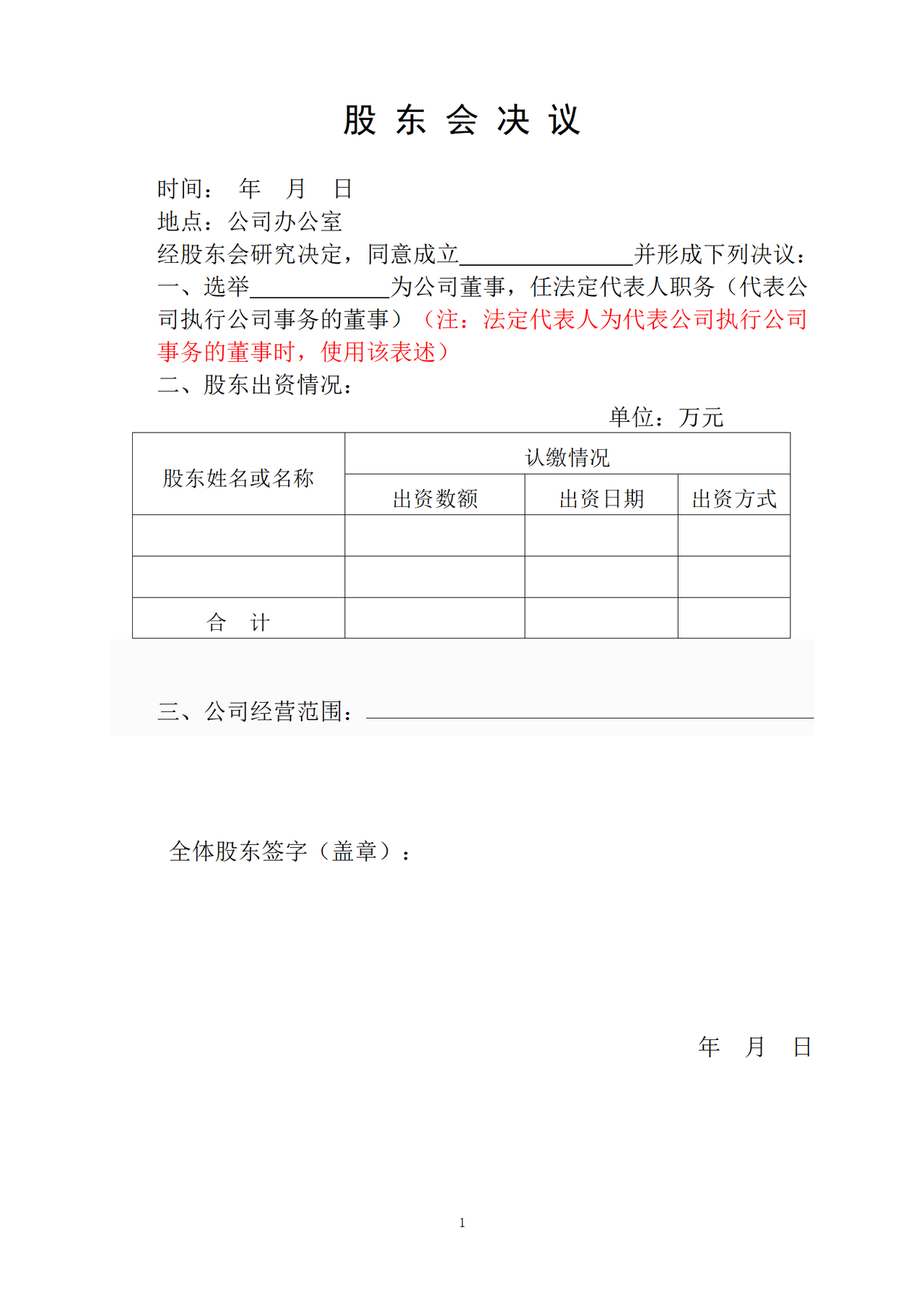 多人有限公司章程范本-董事1人-经理1人、不设监事