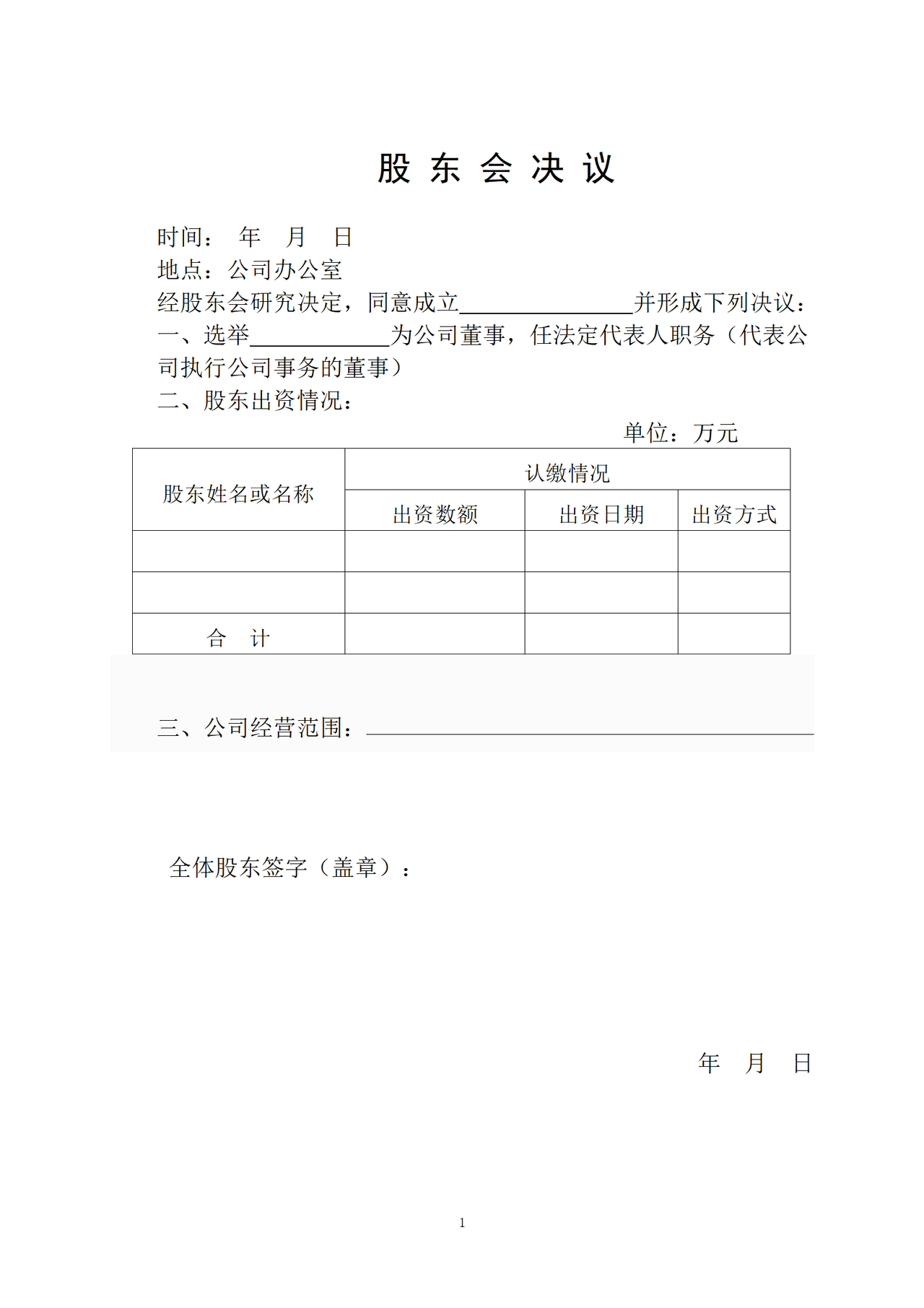 多人有限公司章程范本-董事1人-不设经理、不设监事