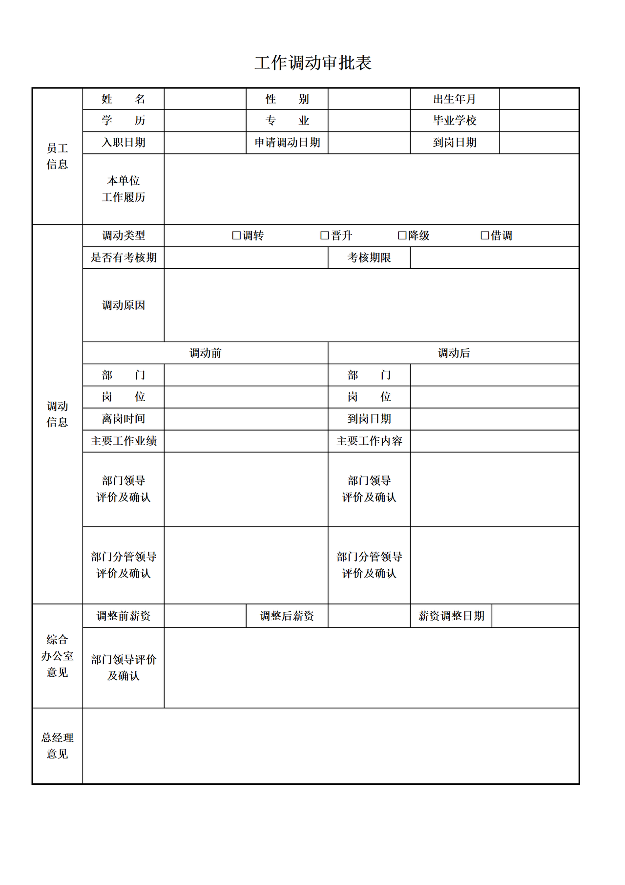 工作调动审批表