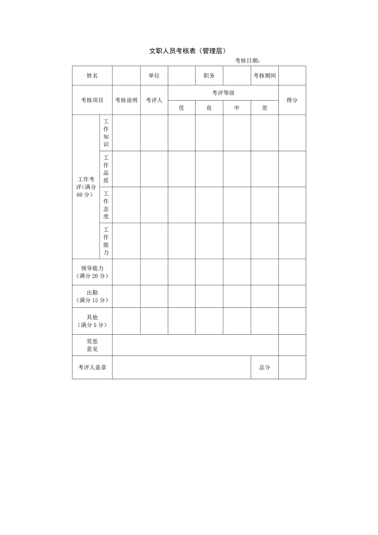 文职人员考核表（管理层）