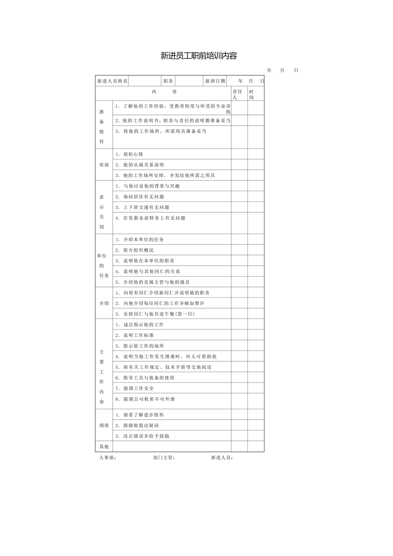 新进员工职前培训内容