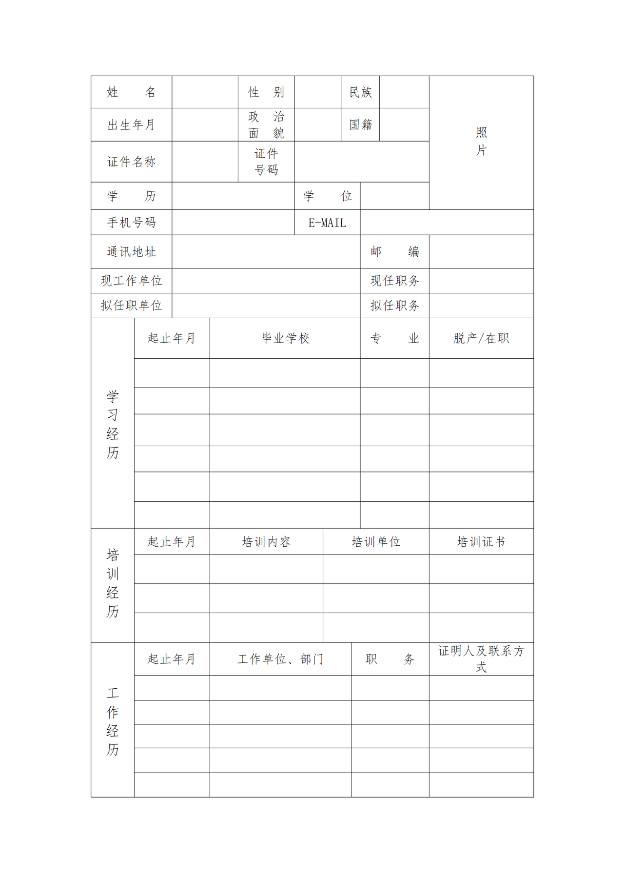 保险专业代理机构高级管理人员任职资格申请表