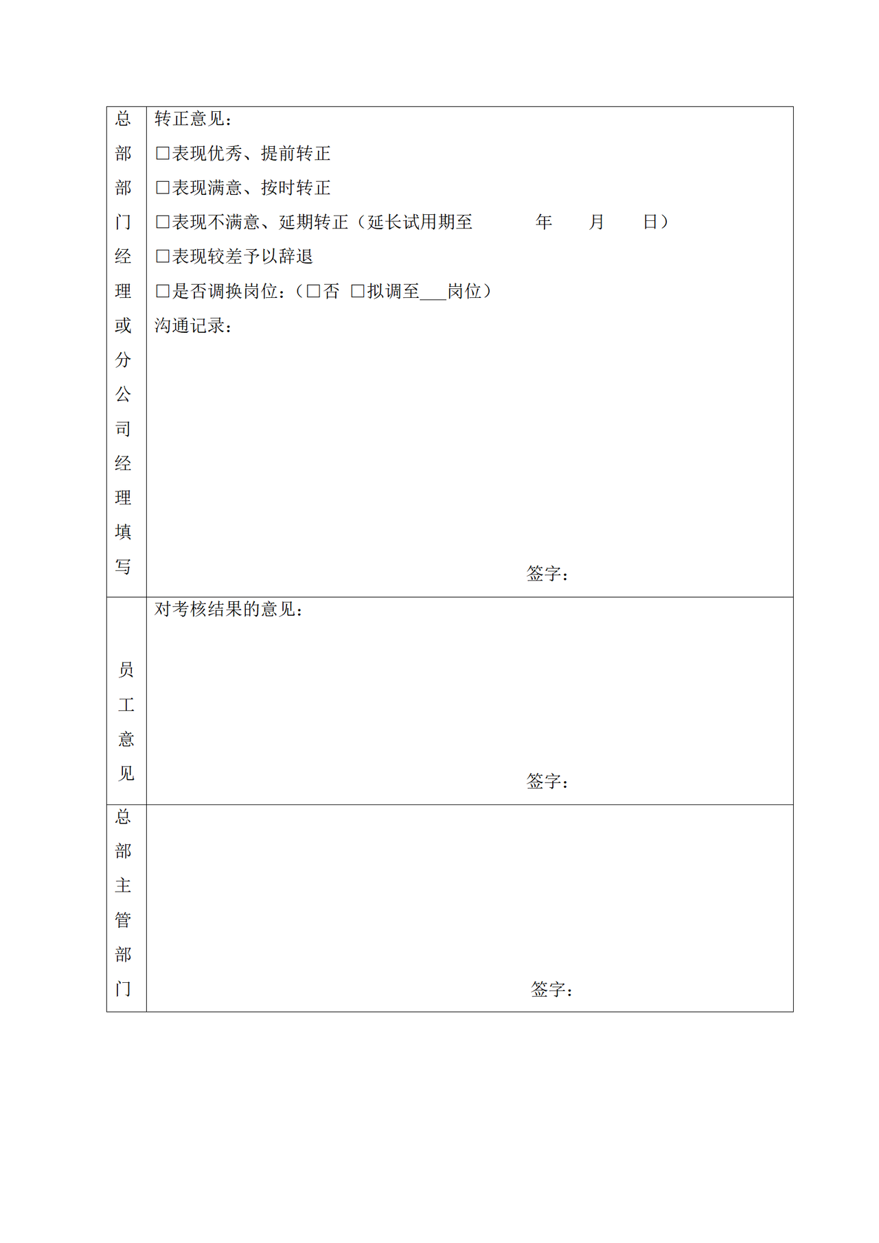 试用员工（主管级以下）转正评估