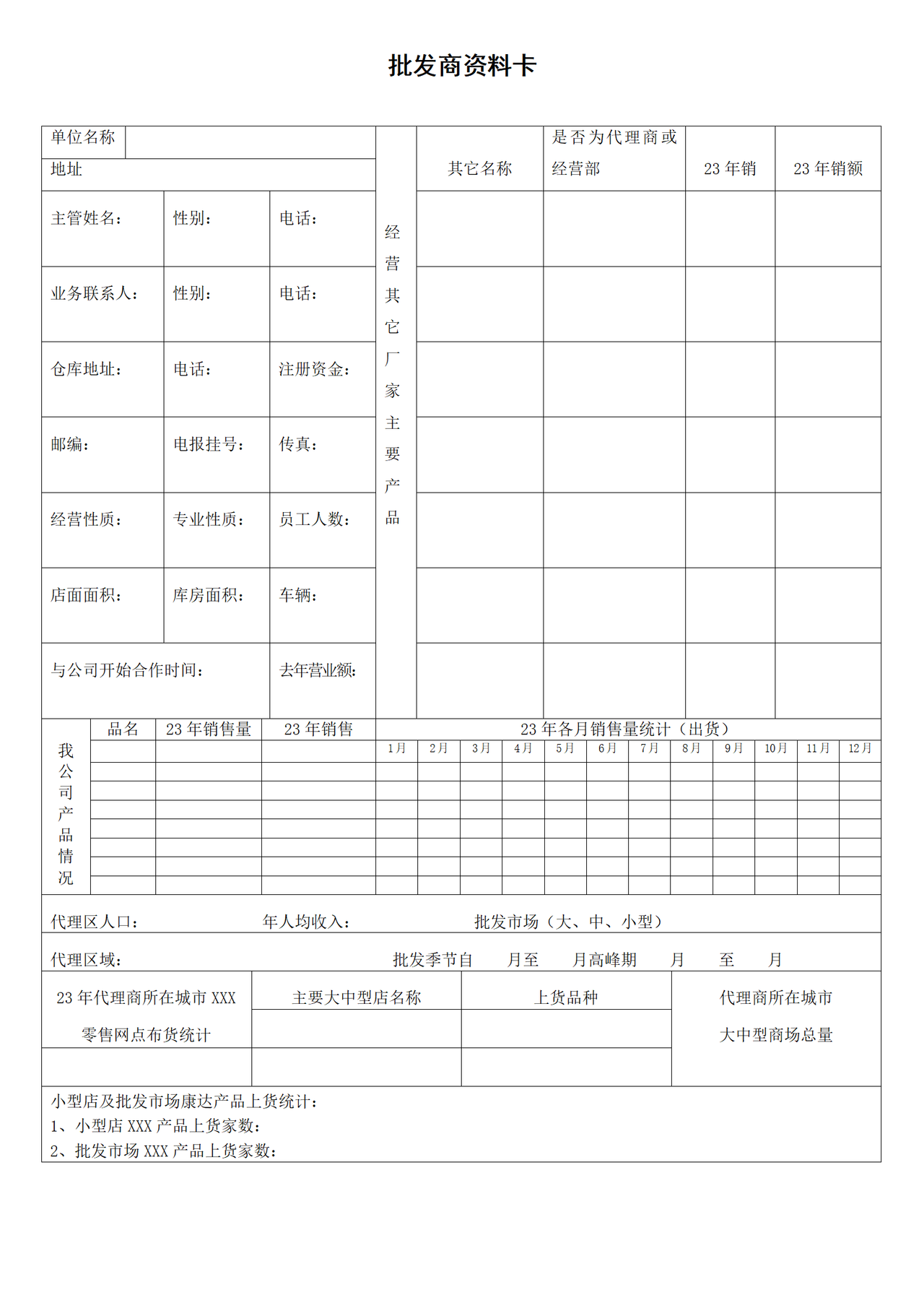 批发商资料卡