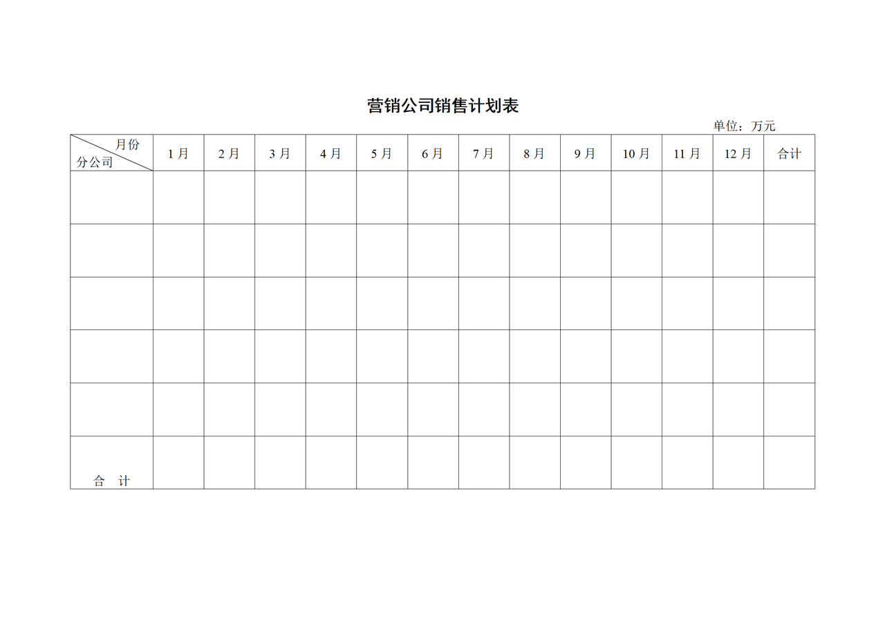 营销公司销售计划表