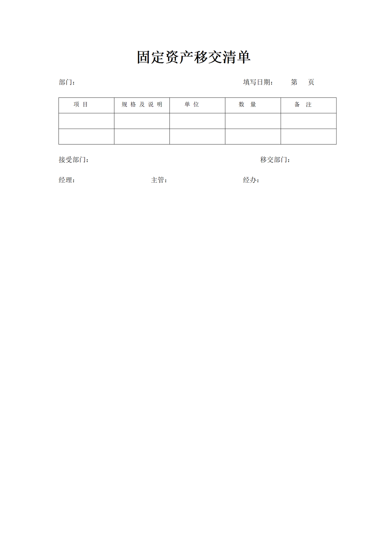 固定资产移交清单