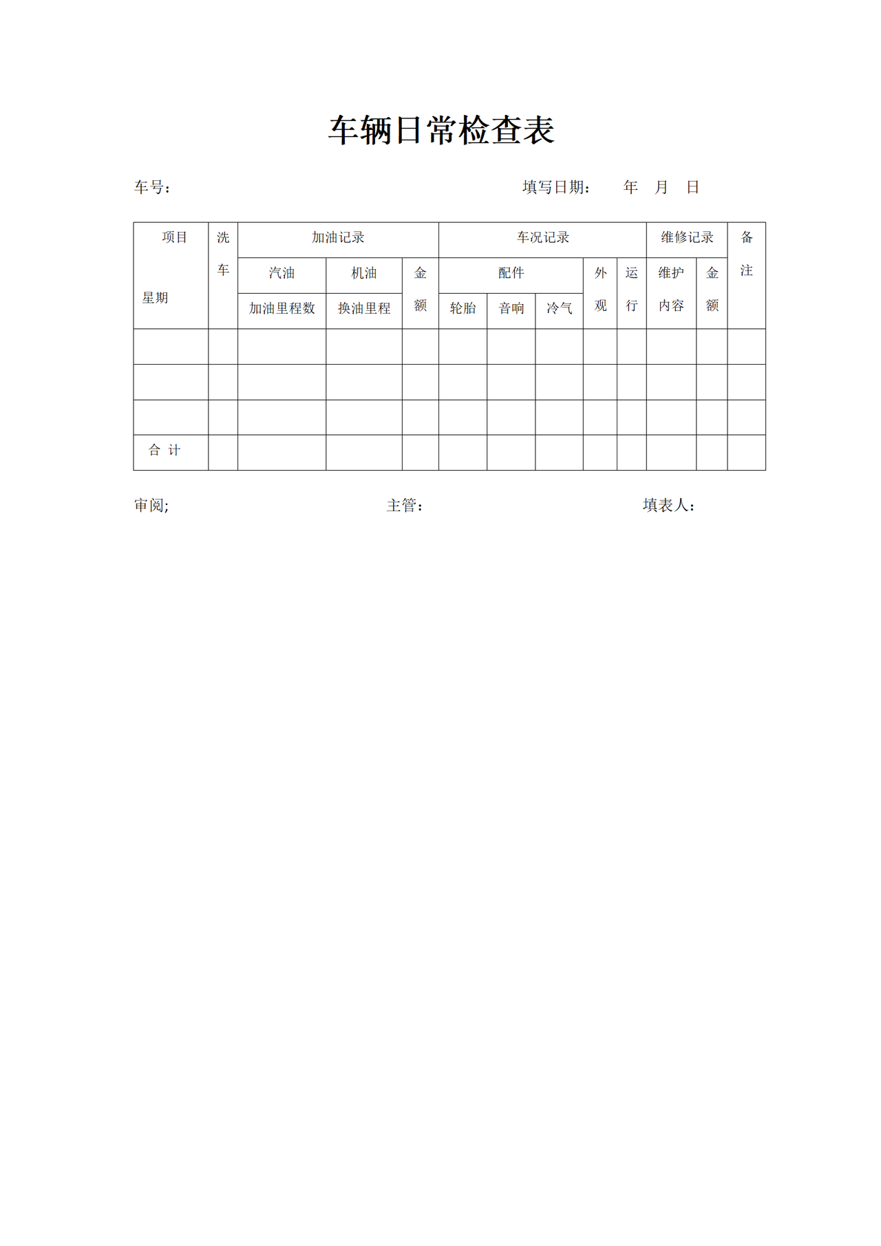 车辆日常检查表