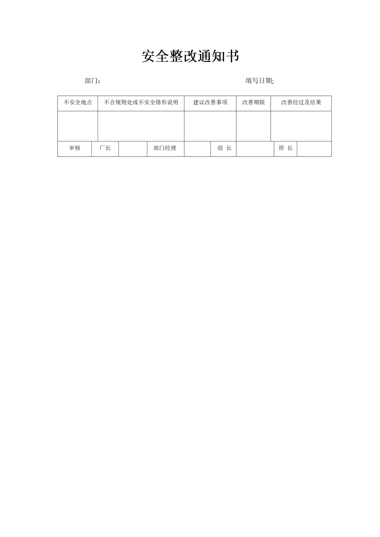 安全整改通知书