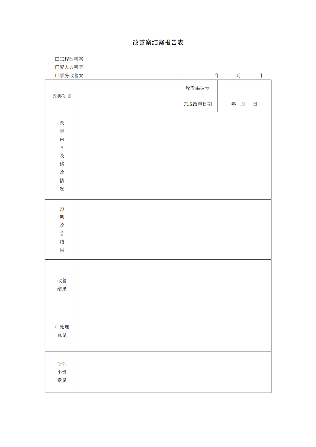 改善案结案报告表