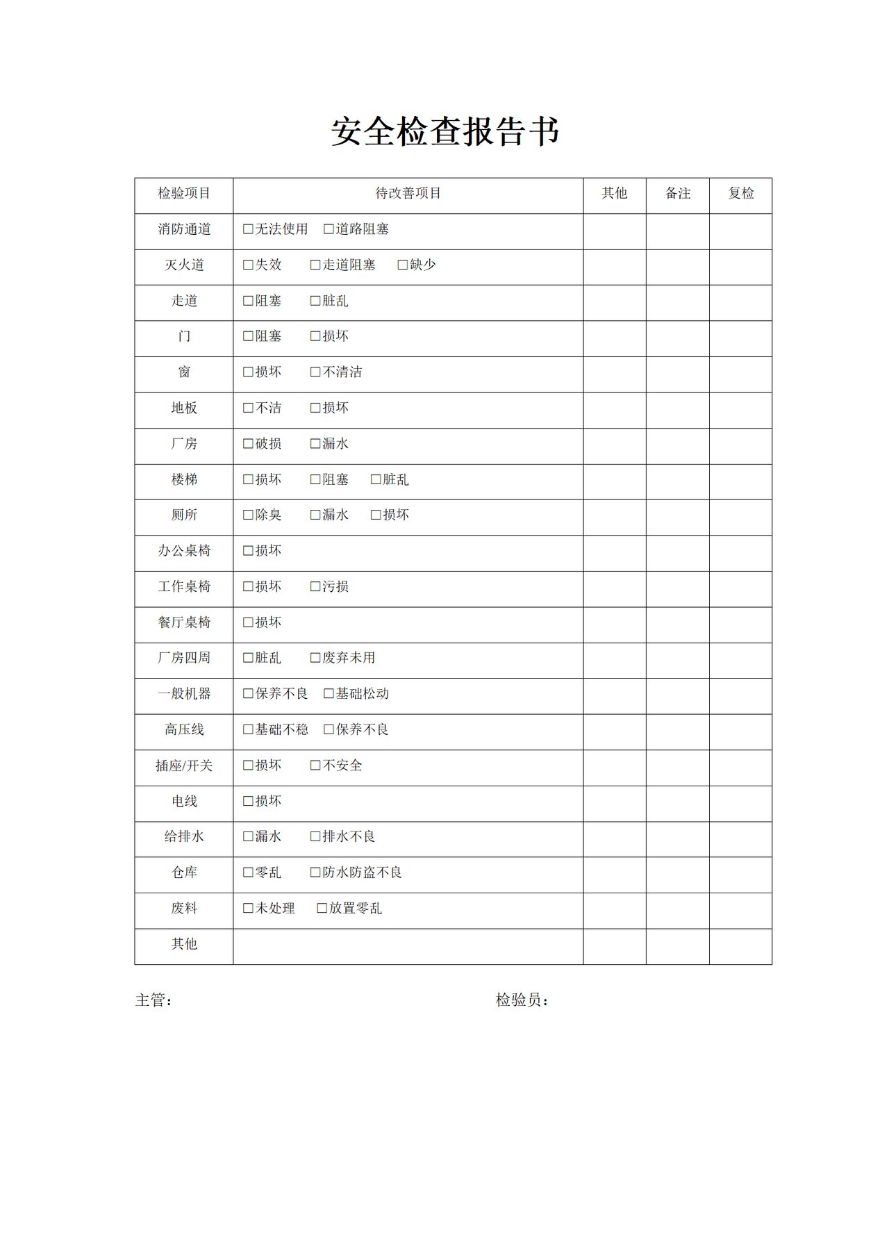 安全检查报告书