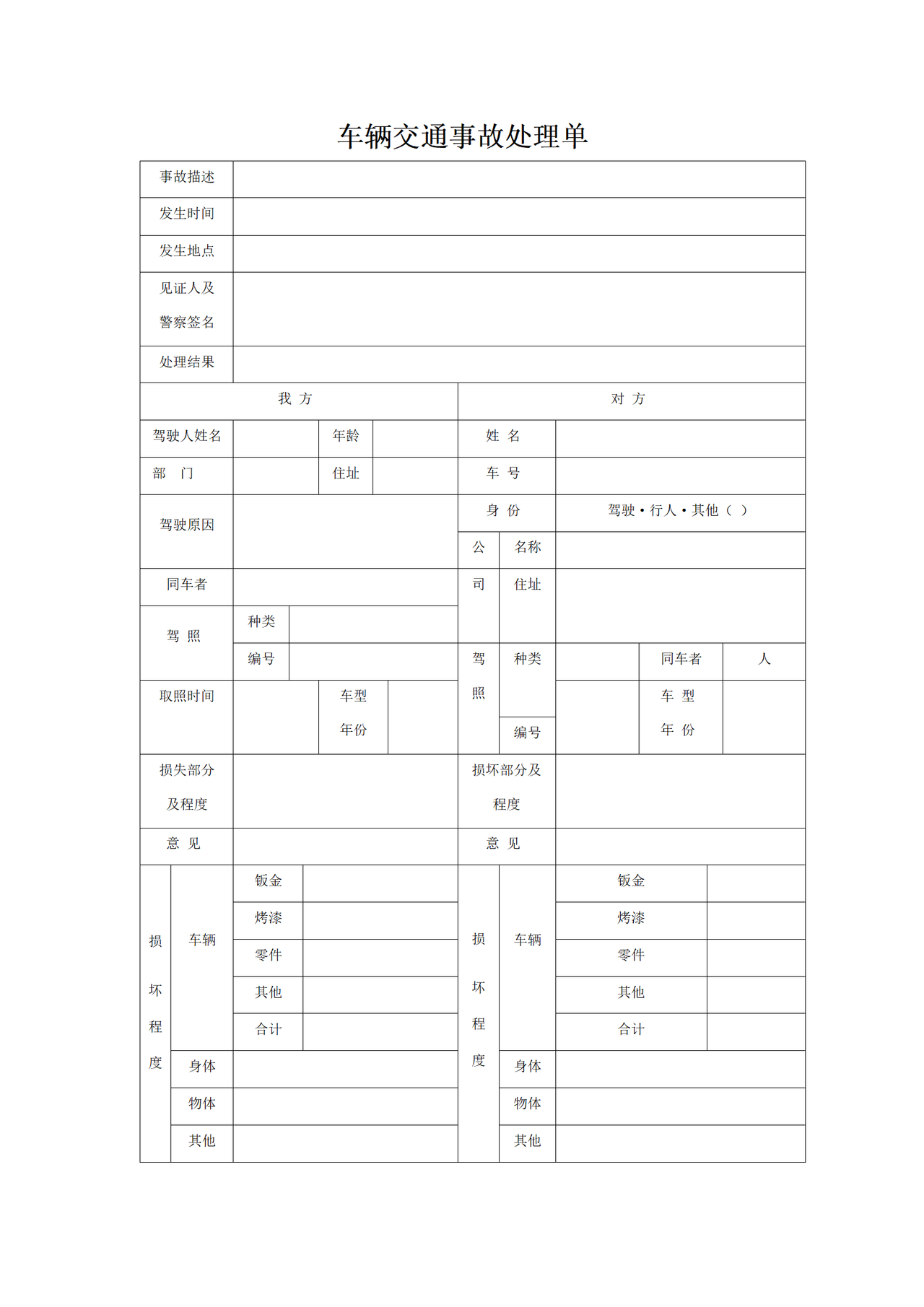 车辆交通事故处理单