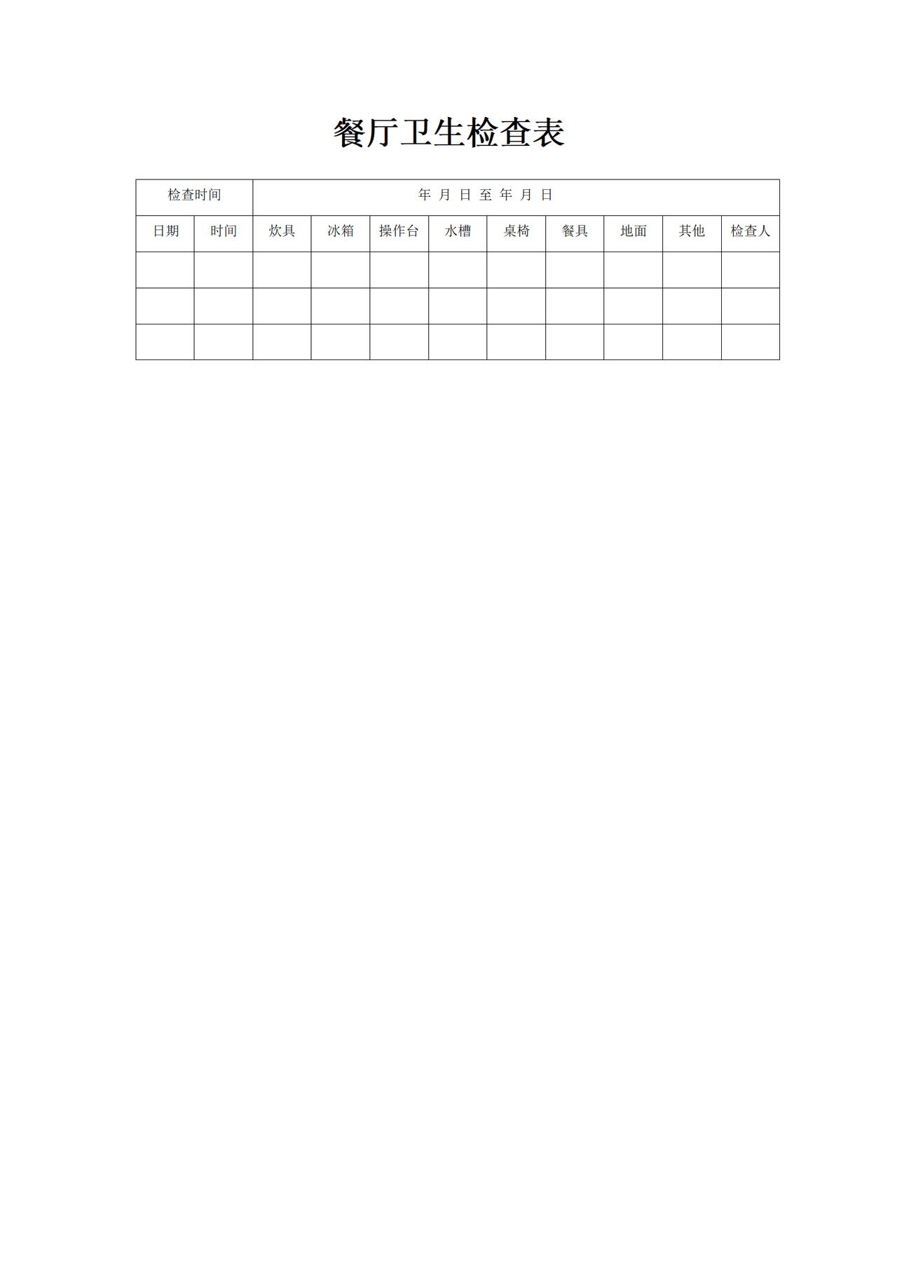 餐厅卫生检查表