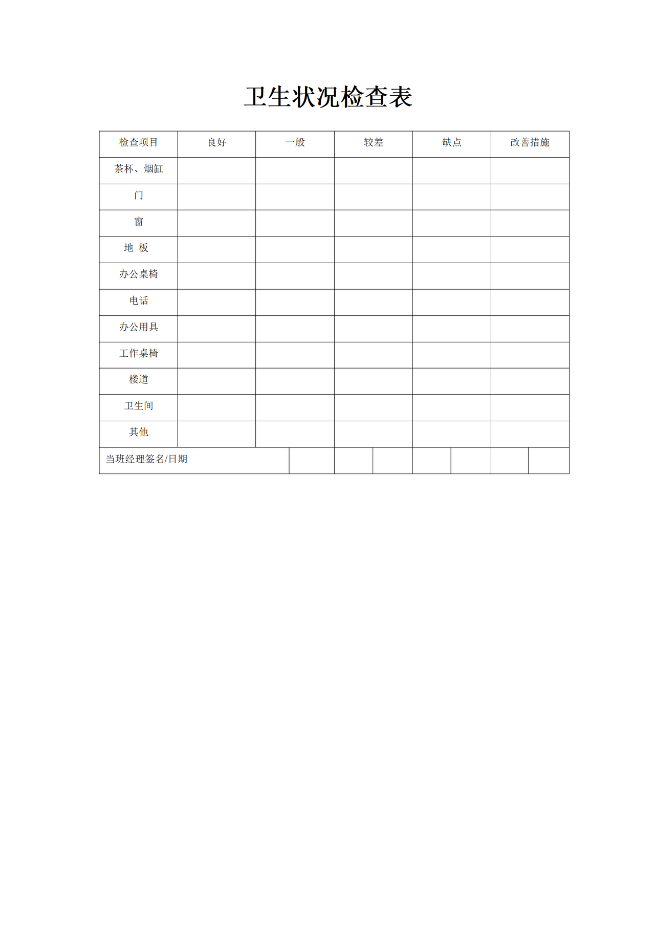 卫生状况检查表