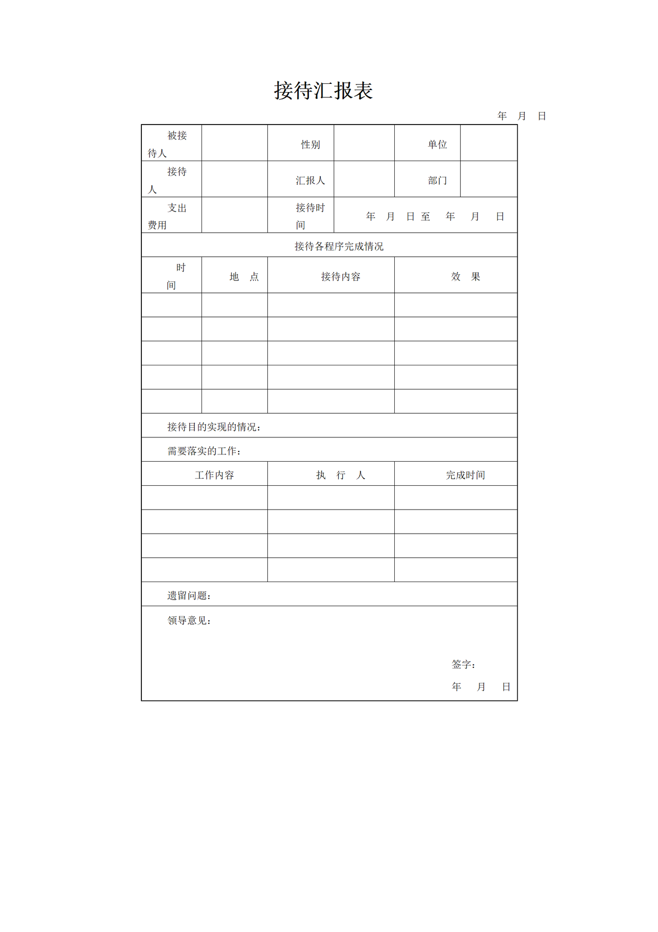 接待汇报表