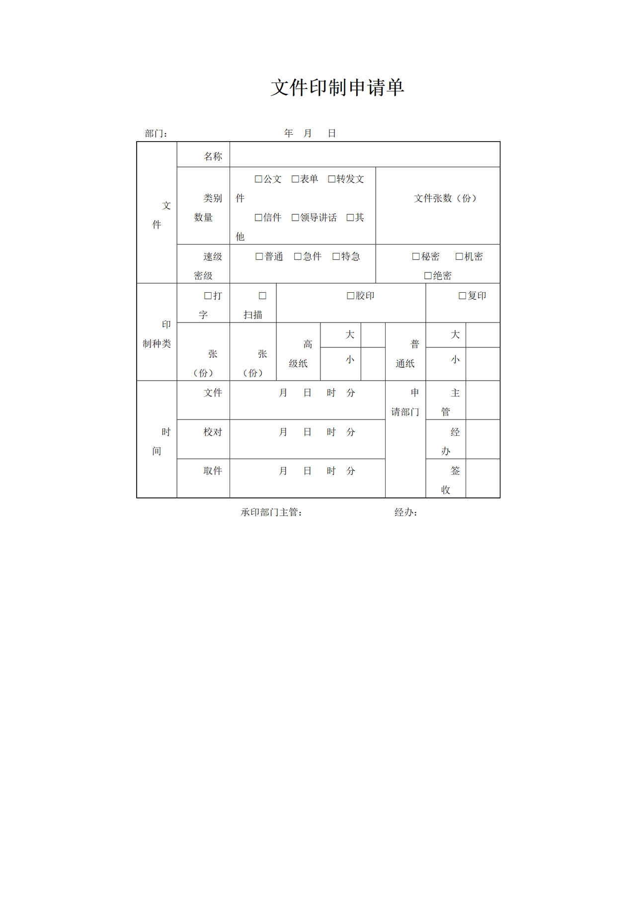 文件印制申请单