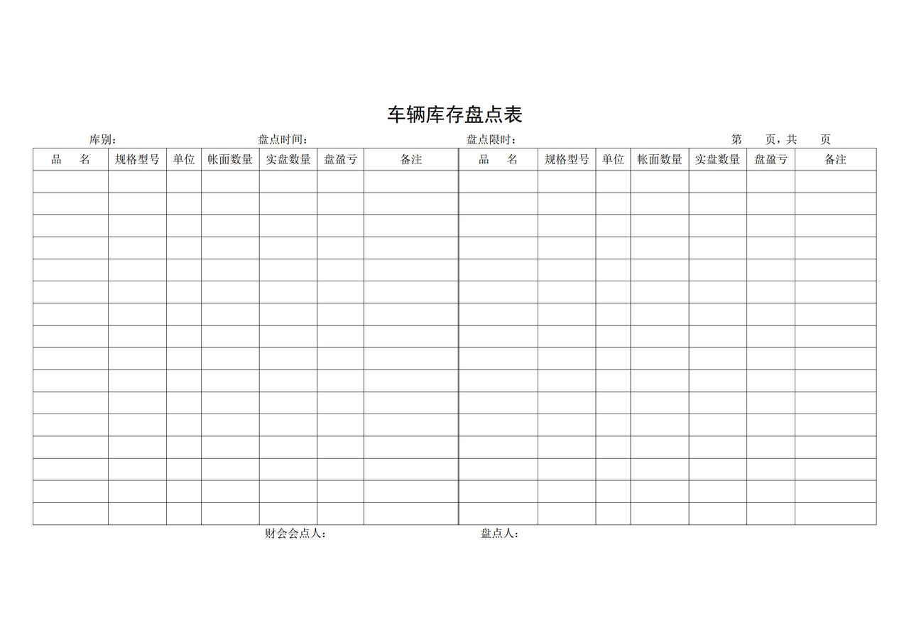 车辆库存盘点表