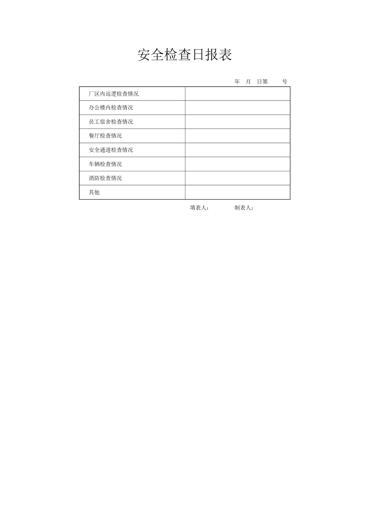 安全检查日报表