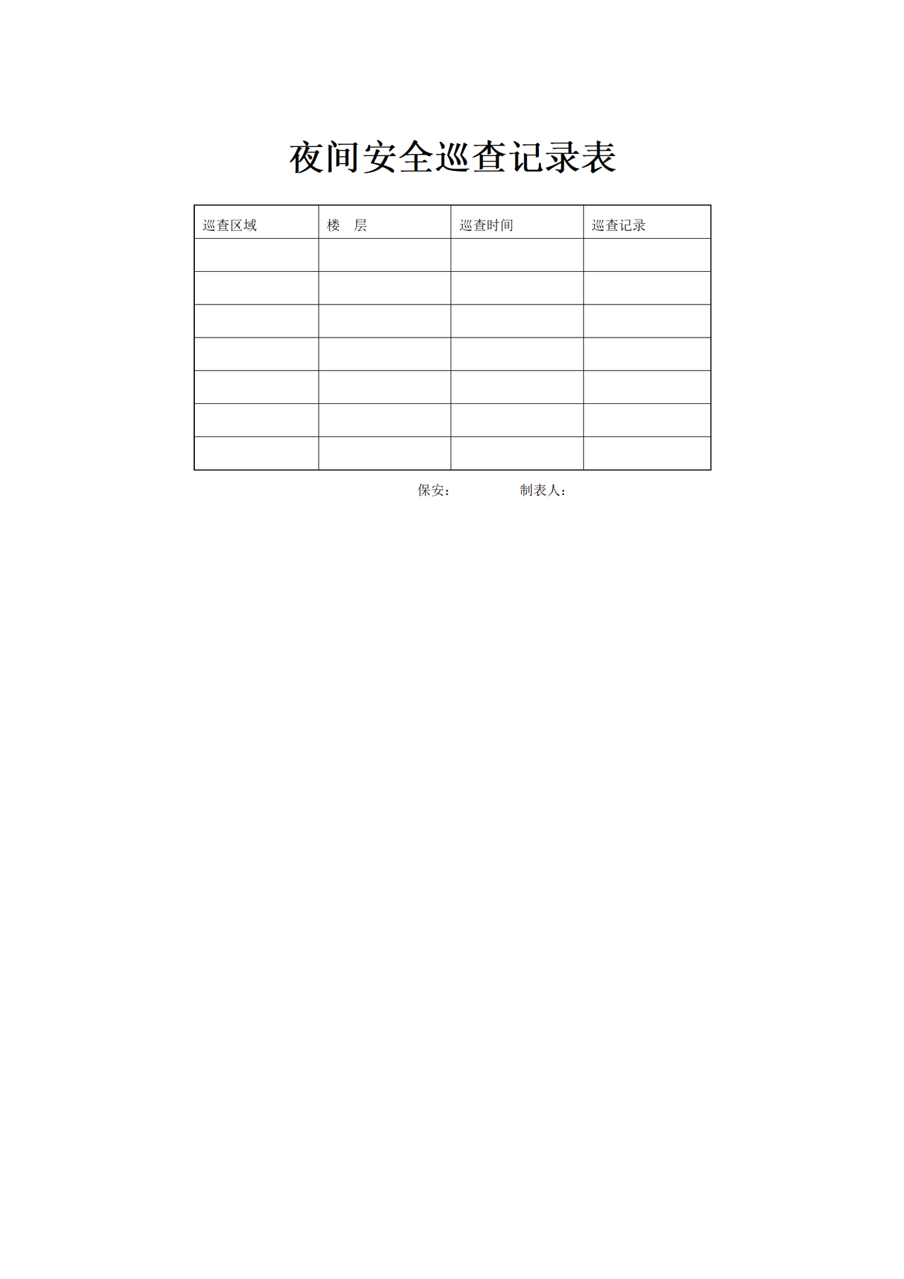 夜间安全巡查记录表