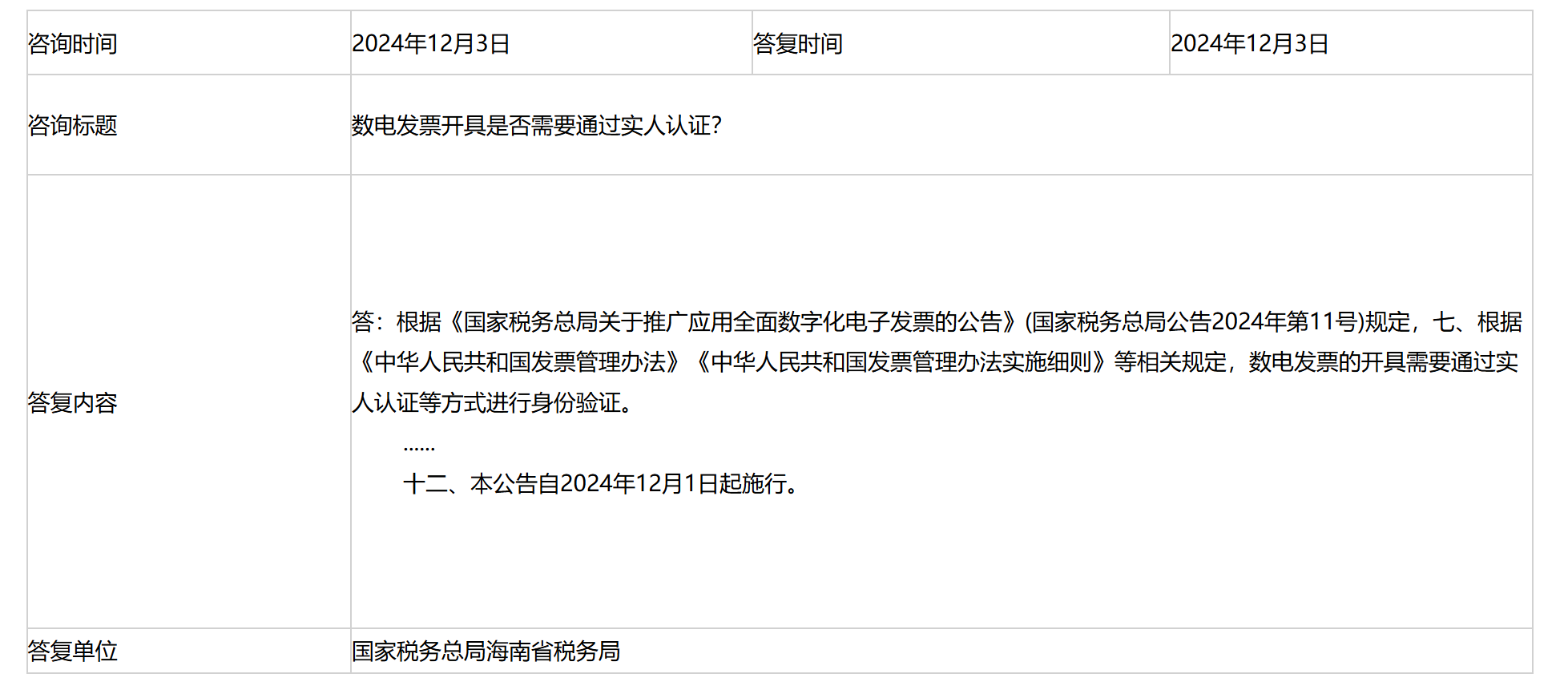 国家税务总局海南省税务局——数电发票开具是否需要通过实人认证？-1