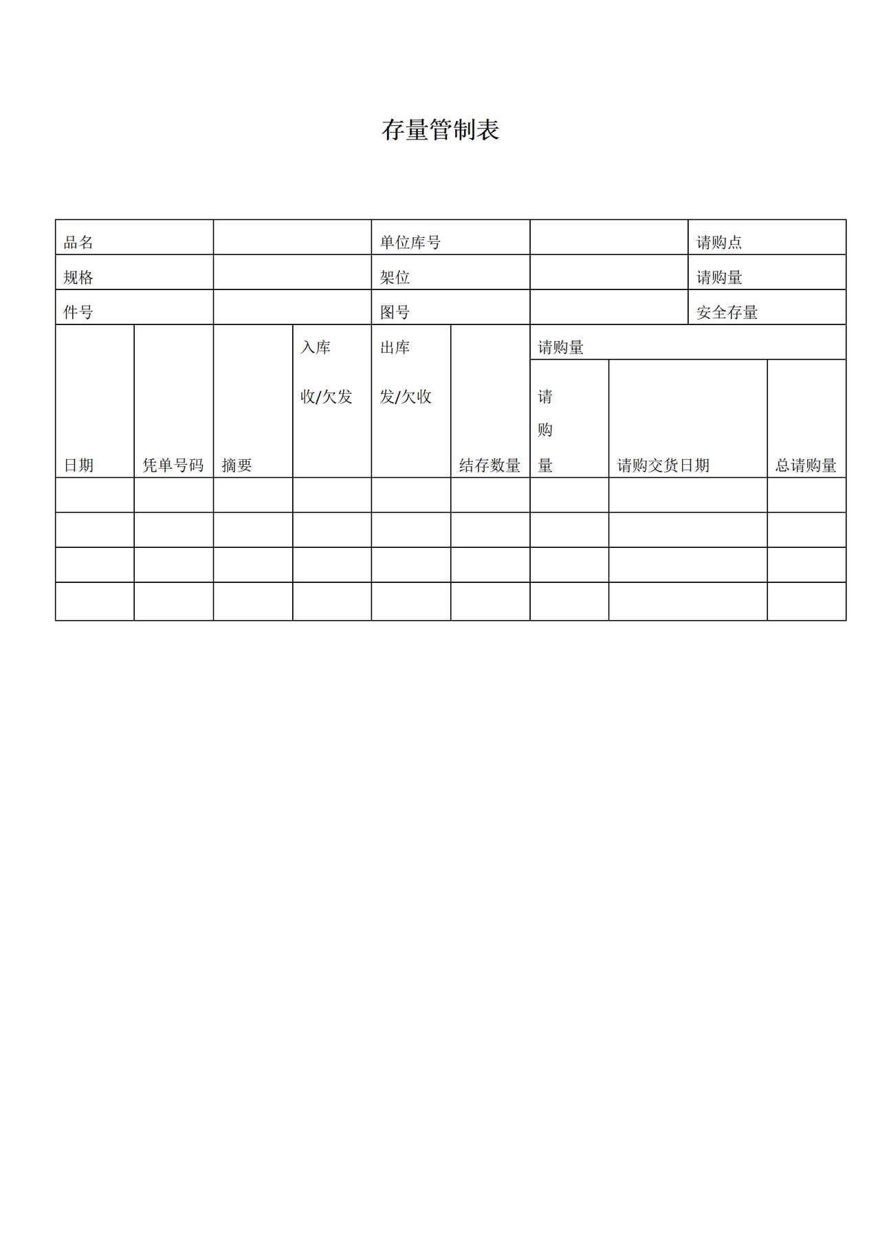 存量管制表