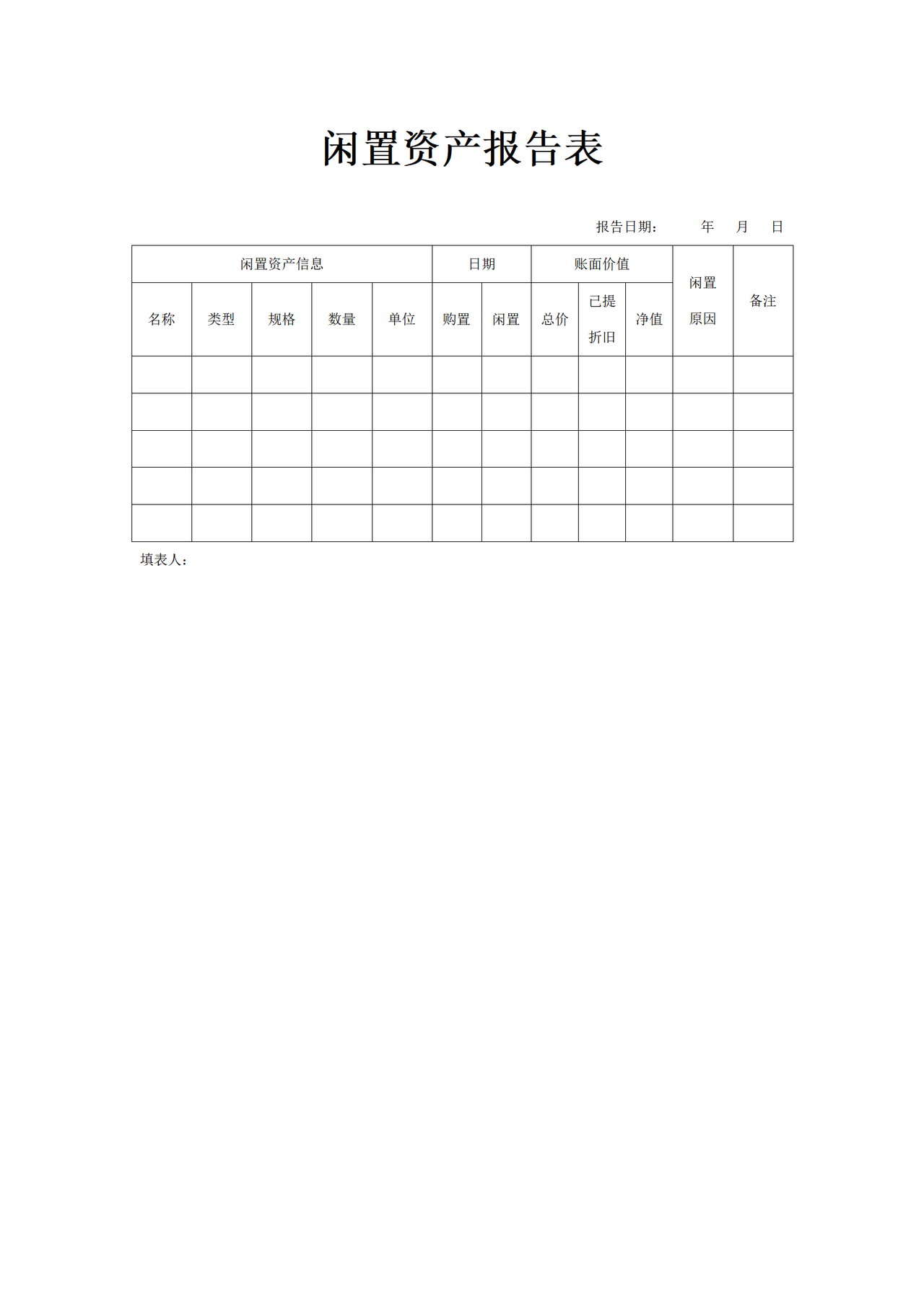闲置资产报告表