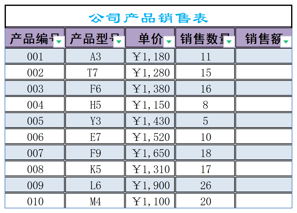 公司产品销售表