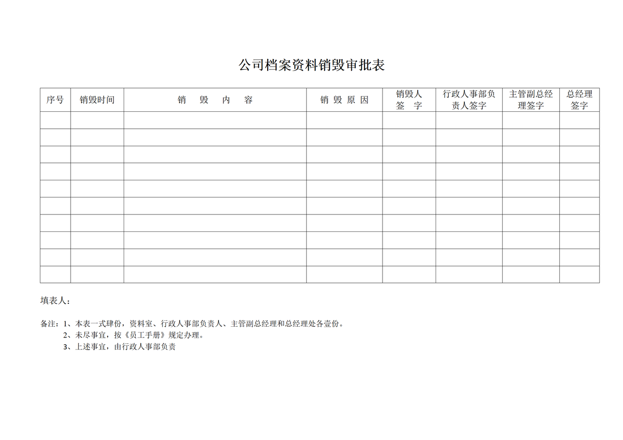 公司档案资料销毁审批表