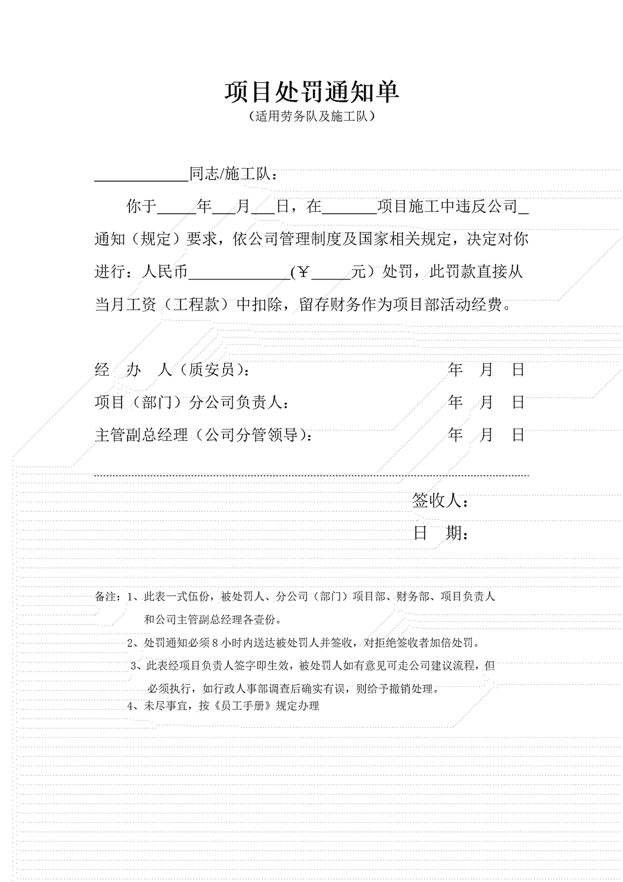 项目处罚通知单