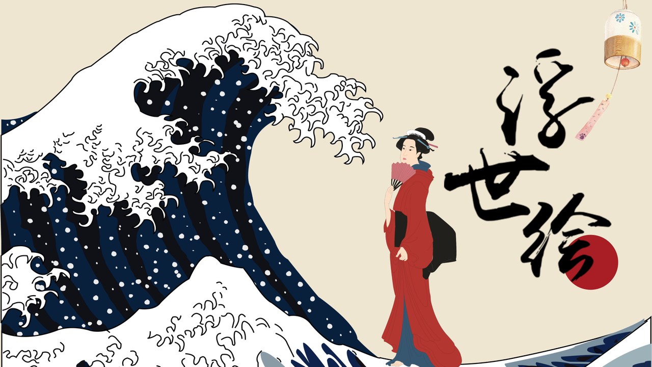 日系浮世绘汇报PPT模板(3)